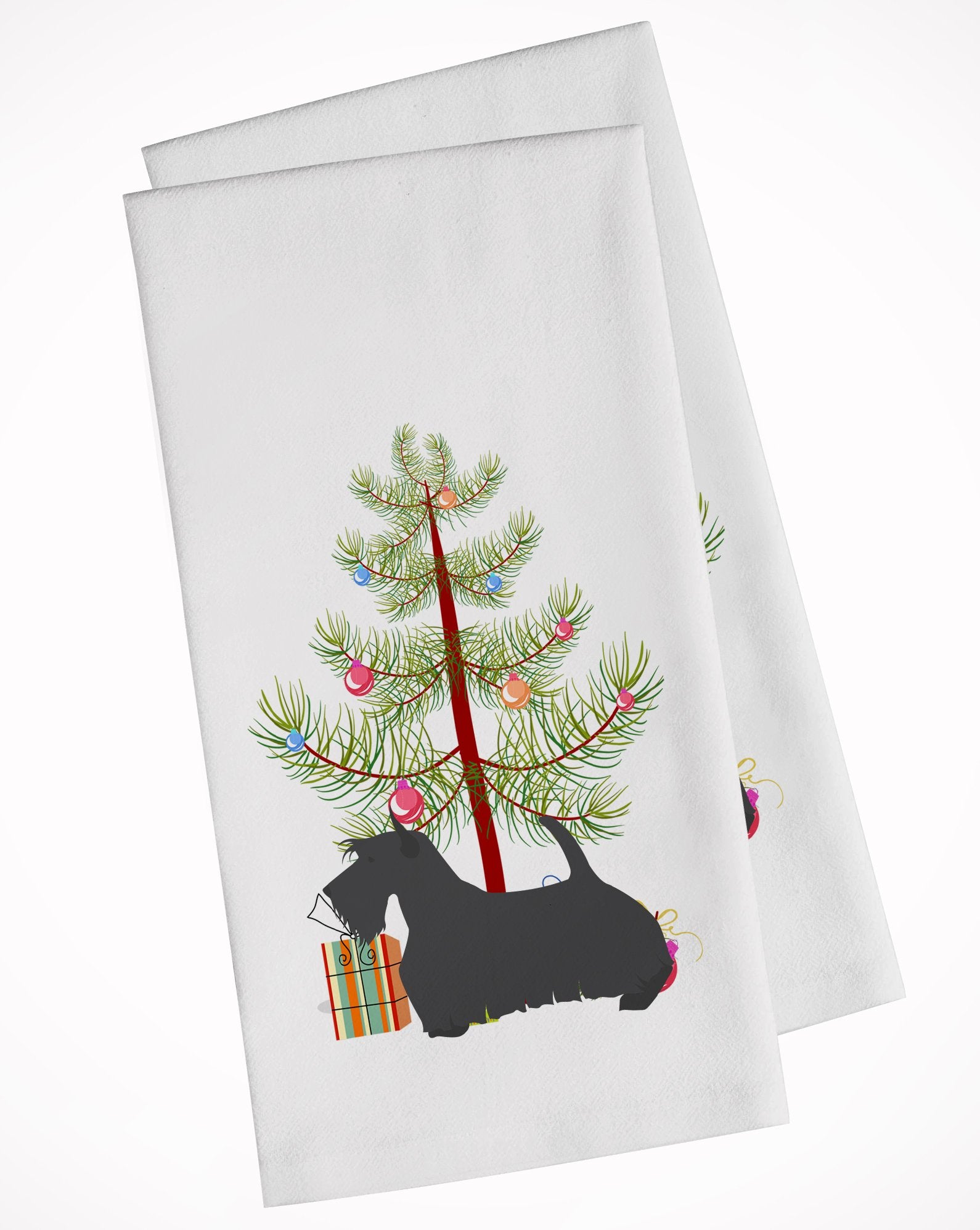 Scottish Terrier Merry Christmas Tree White Kitchen Towel Set of 2 BB2987WTKT by Caroline's Treasures