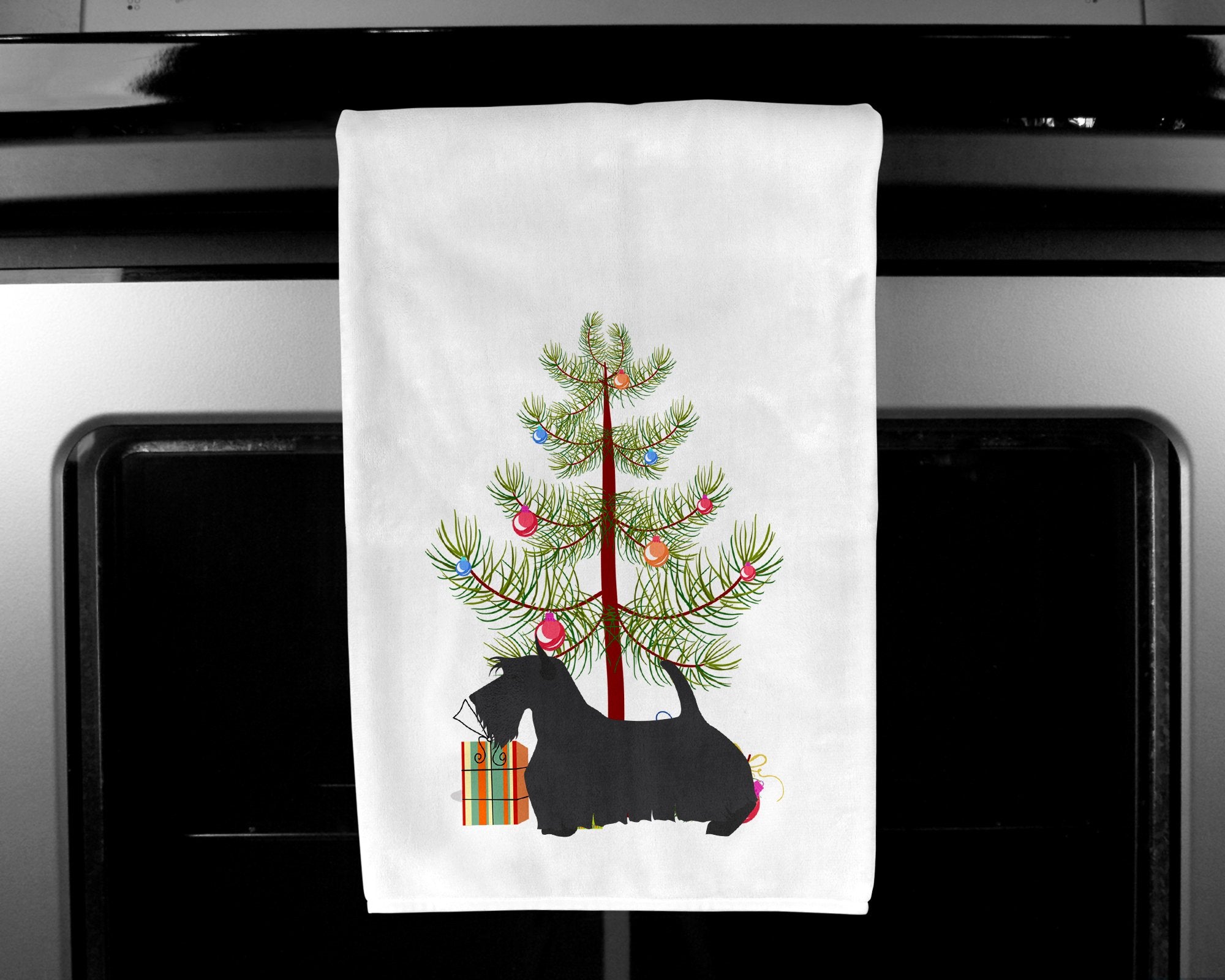 Scottish Terrier Merry Christmas Tree White Kitchen Towel Set of 2 BB2987WTKT by Caroline's Treasures
