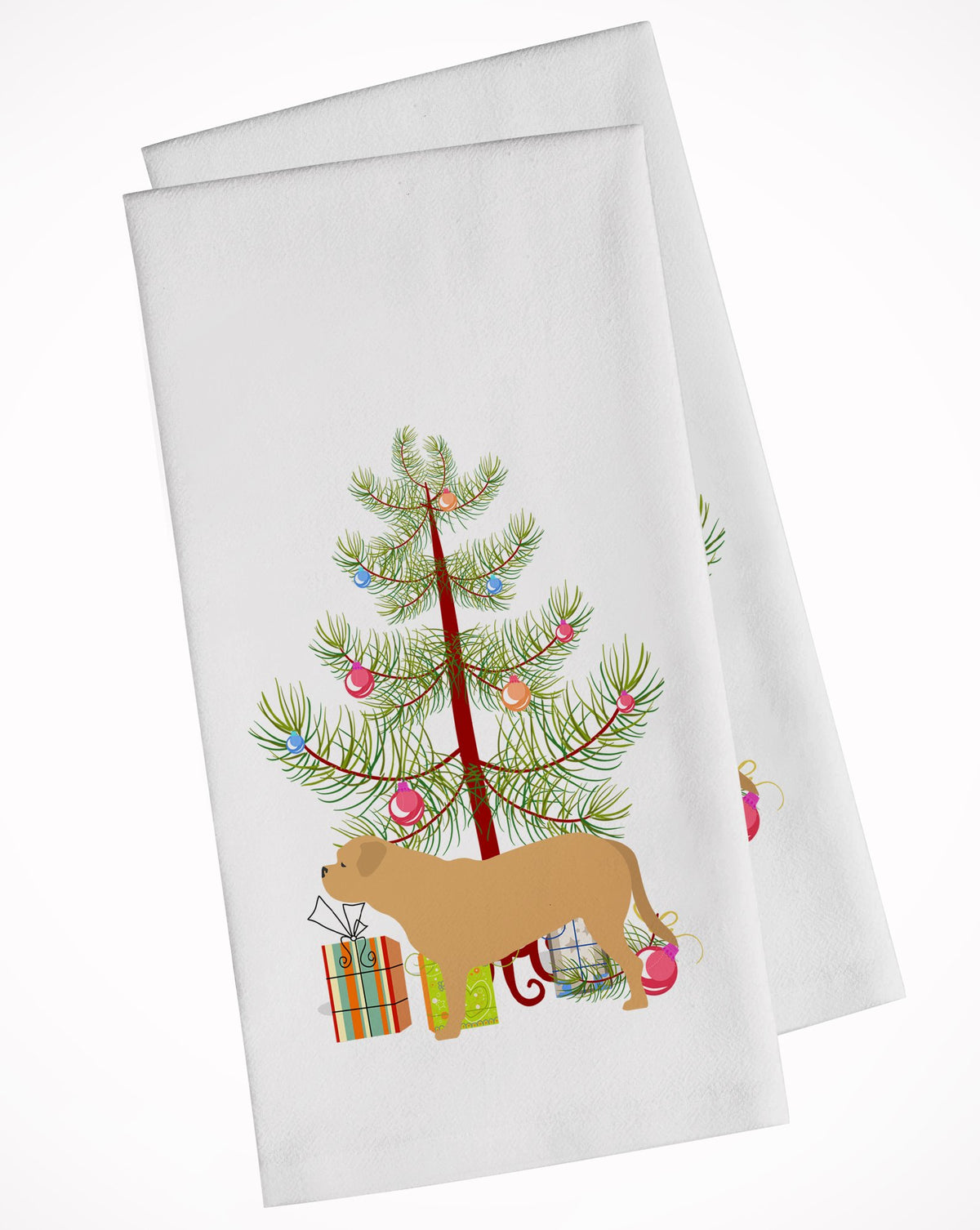 Dogue de Bordeaux Merry Christmas Tree White Kitchen Towel Set of 2 BB2988WTKT by Caroline&#39;s Treasures