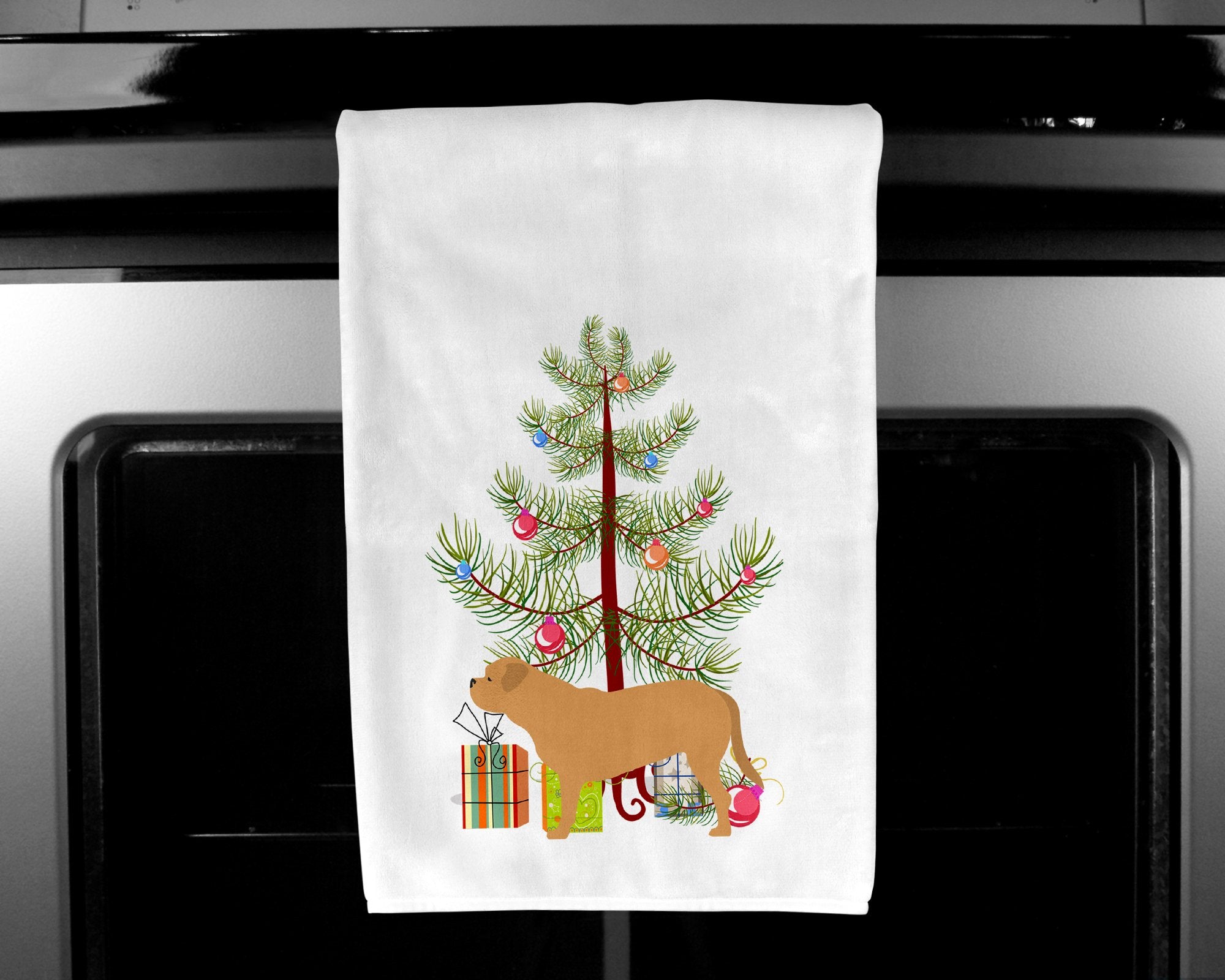 Dogue de Bordeaux Merry Christmas Tree White Kitchen Towel Set of 2 BB2988WTKT by Caroline's Treasures