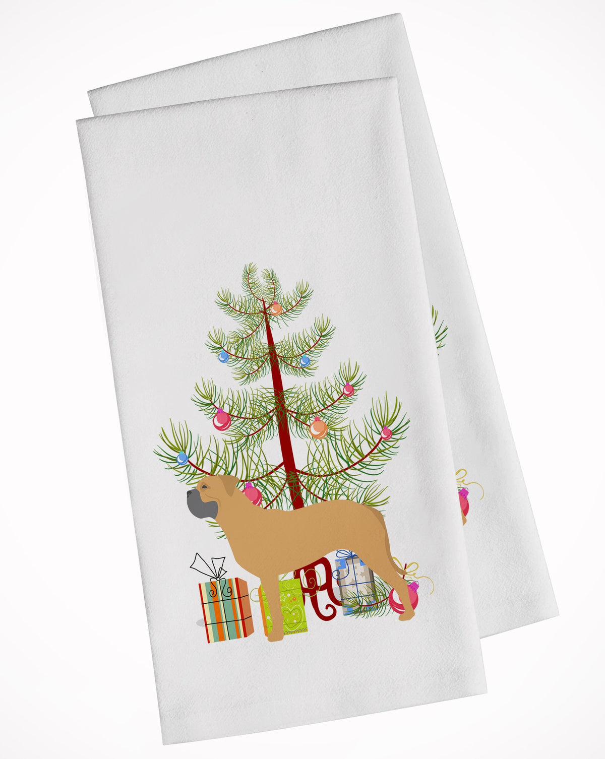 Bullmastiff Merry Christmas Tree White Kitchen Towel Set of 2 BB2989WTKT by Caroline&#39;s Treasures