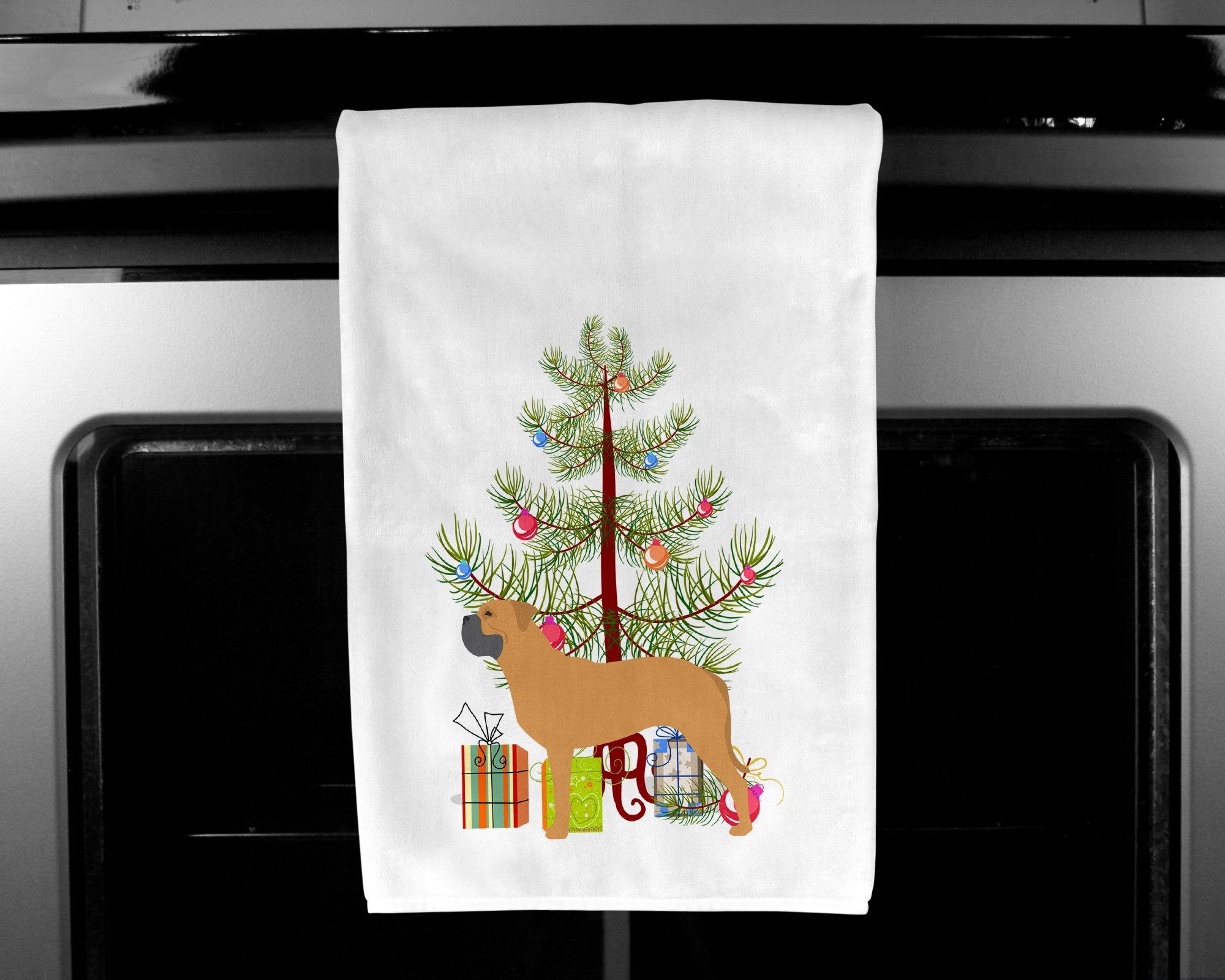 Bullmastiff Merry Christmas Tree White Kitchen Towel Set of 2 BB2989WTKT by Caroline's Treasures