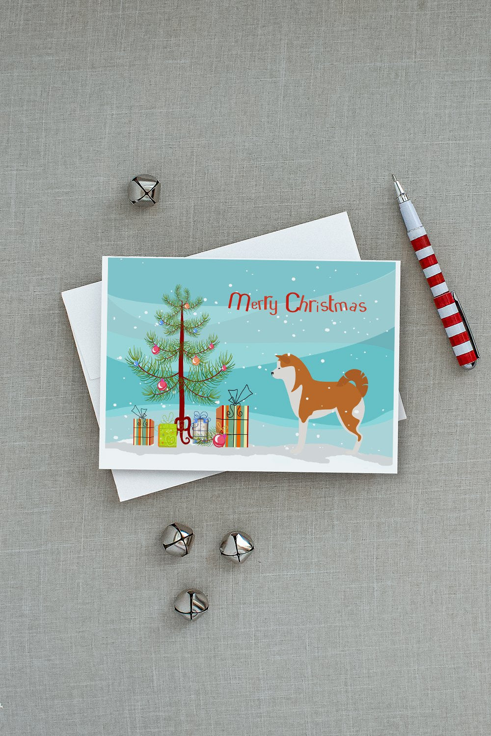 Akita Merry Christmas Tree Greeting Cards and Envelopes Pack of 8 - the-store.com