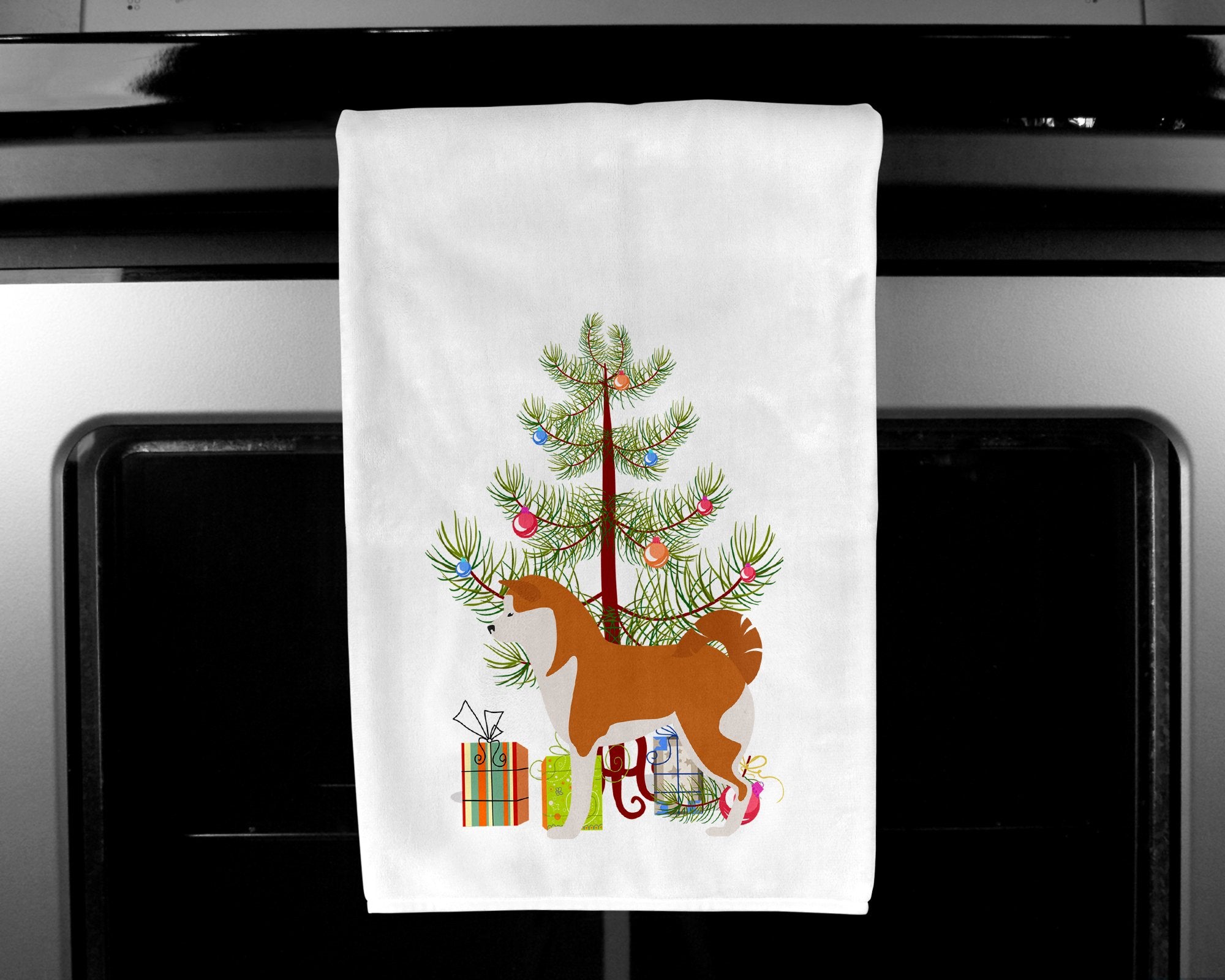 Akita Merry Christmas Tree White Kitchen Towel Set of 2 BB2990WTKT by Caroline's Treasures