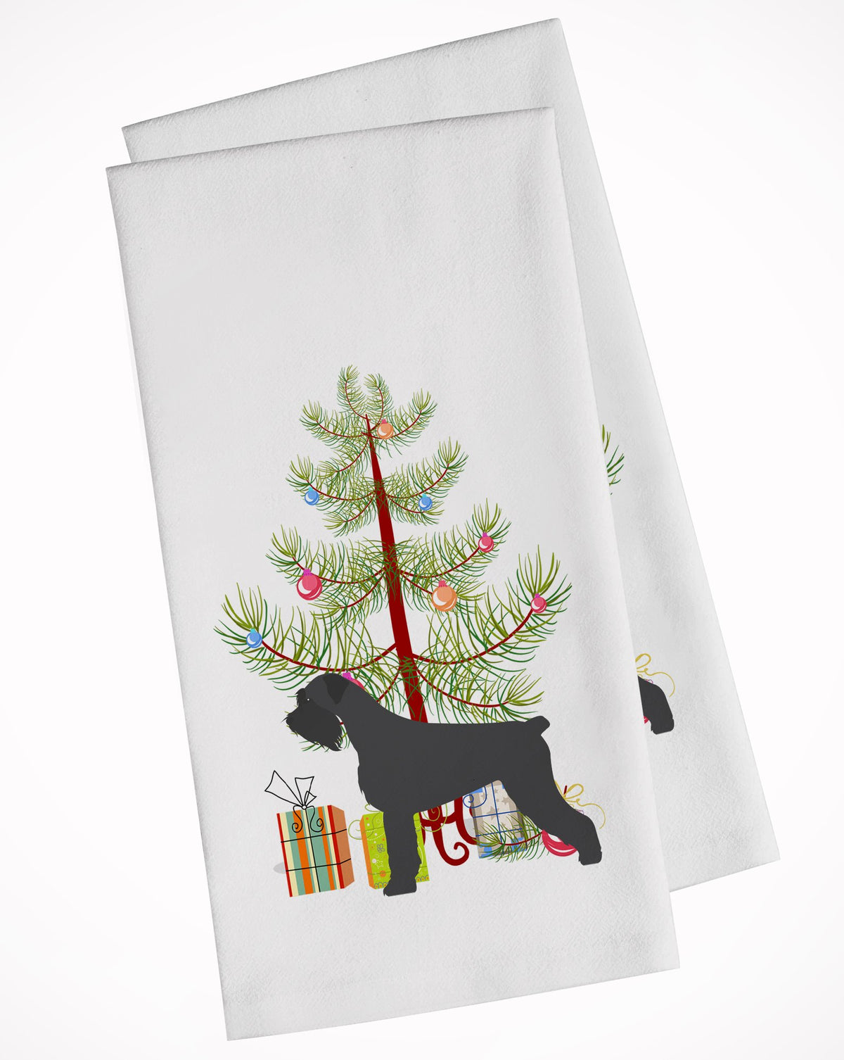 Giant Schnauzer Merry Christmas Tree White Kitchen Towel Set of 2 BB2991WTKT by Caroline&#39;s Treasures