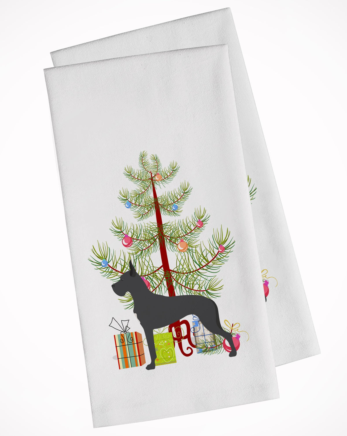 Great Dane Merry Christmas Tree White Kitchen Towel Set of 2 BB2993WTKT by Caroline&#39;s Treasures