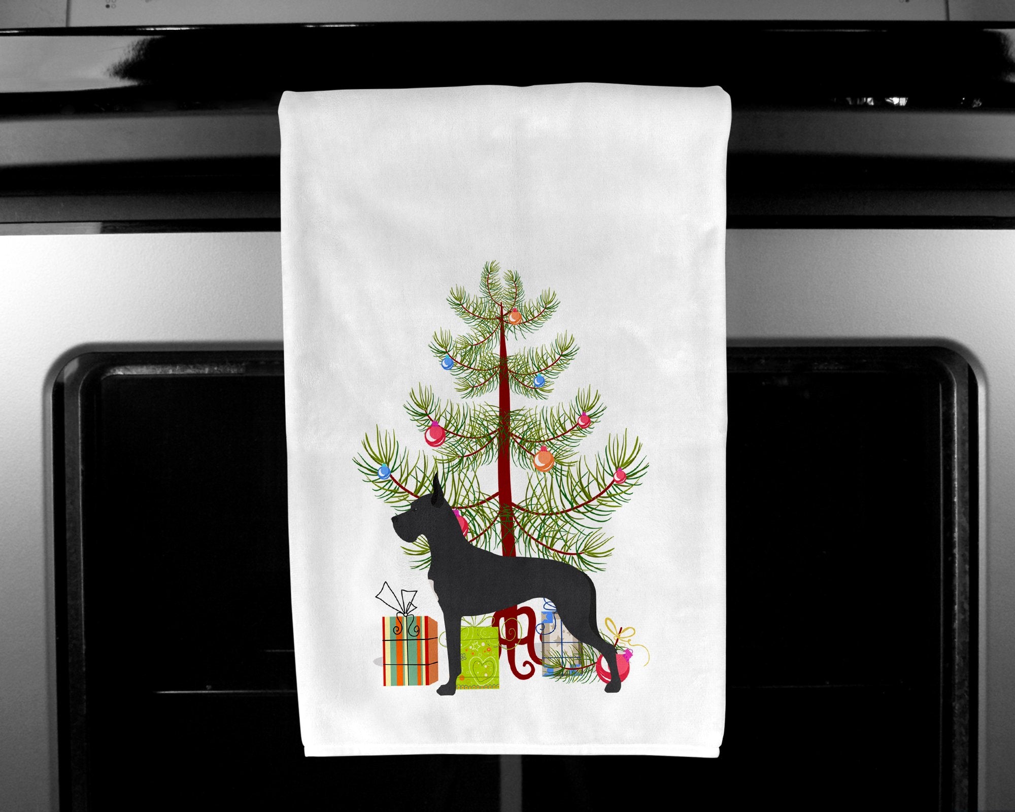 Great Dane Merry Christmas Tree White Kitchen Towel Set of 2 BB2993WTKT by Caroline's Treasures