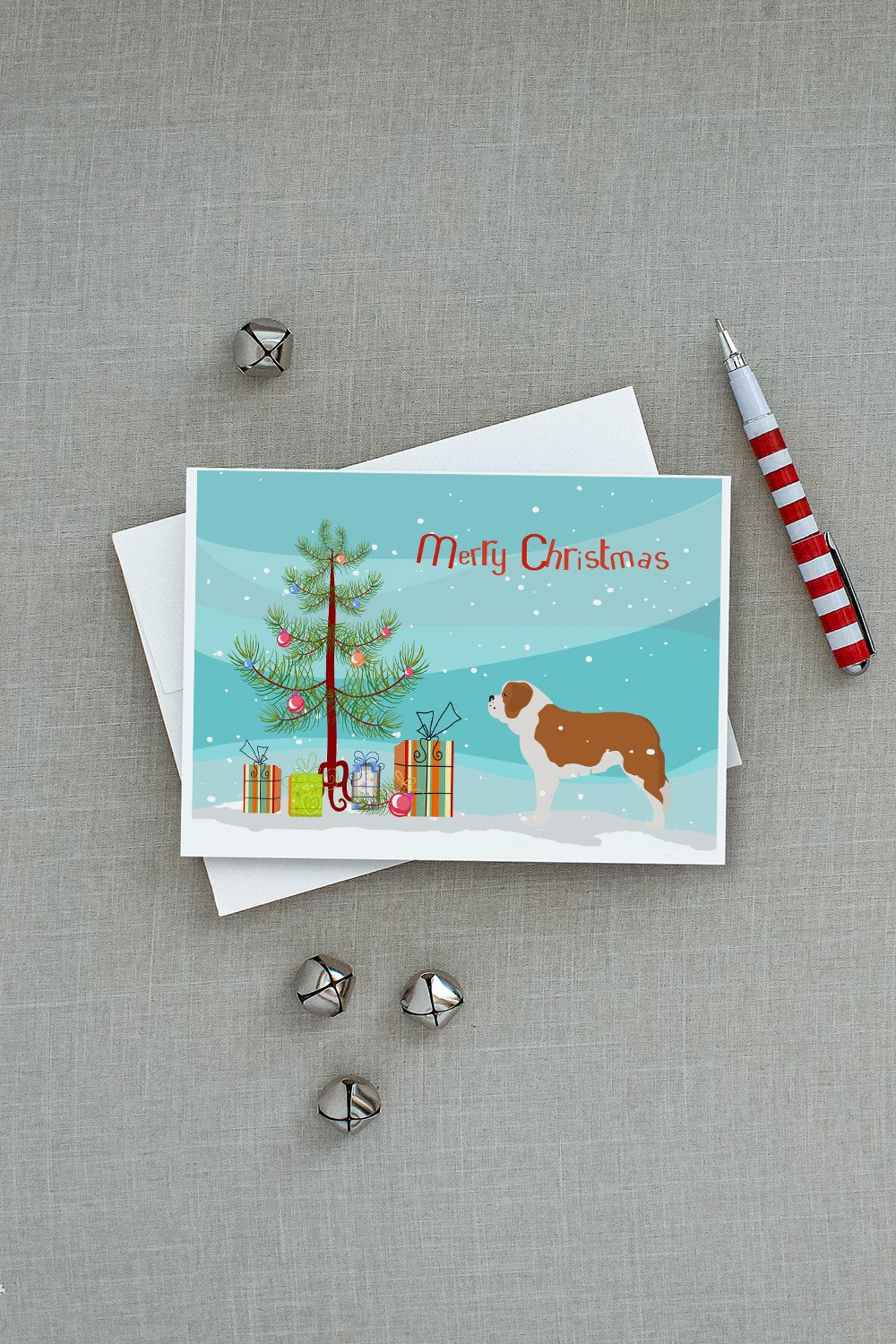 Saint Bernard Merry Christmas Tree Greeting Cards and Envelopes Pack of 8 - the-store.com