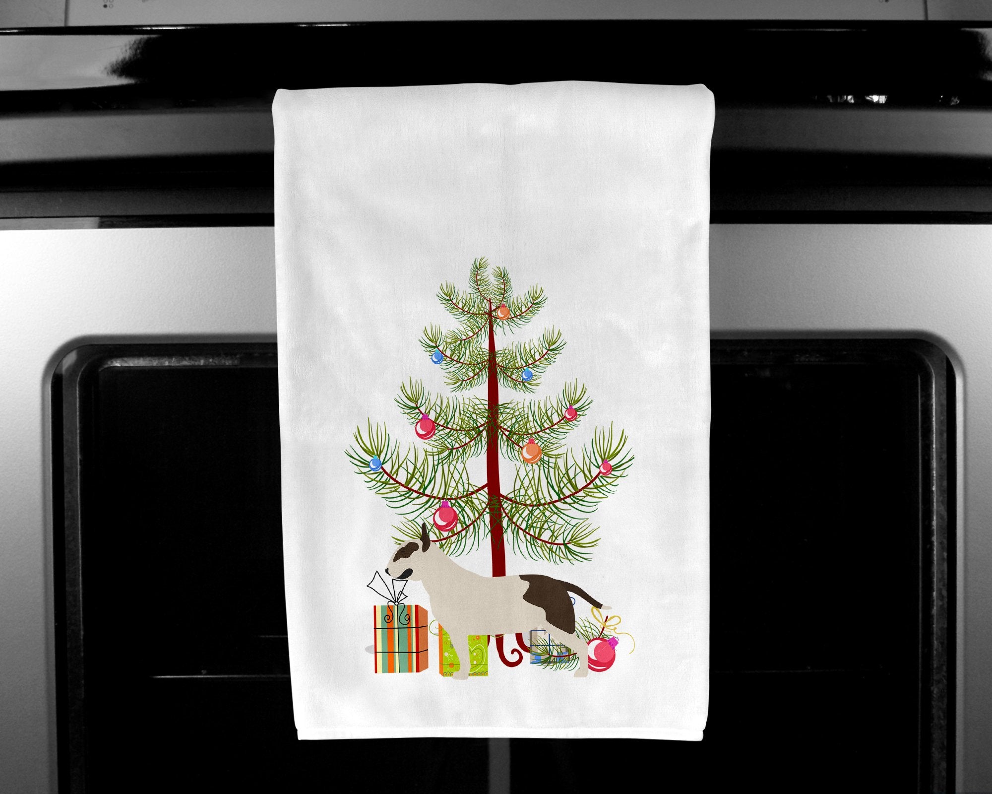 Bull Terrier Merry Christmas Tree White Kitchen Towel Set of 2 BB2996WTKT by Caroline's Treasures