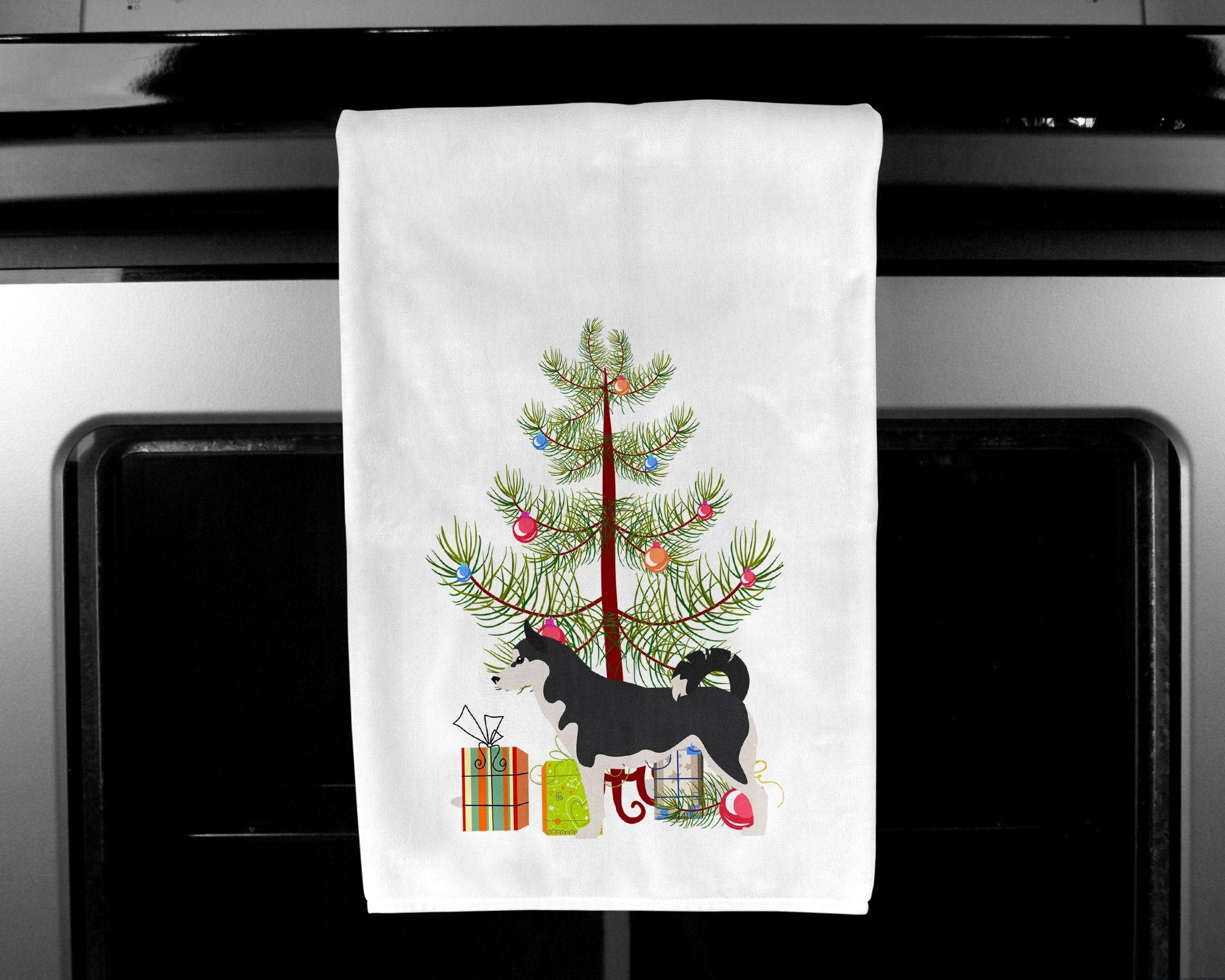 Siberian Husky Merry Christmas Tree White Kitchen Towel Set of 2 BB2998WTKT by Caroline's Treasures