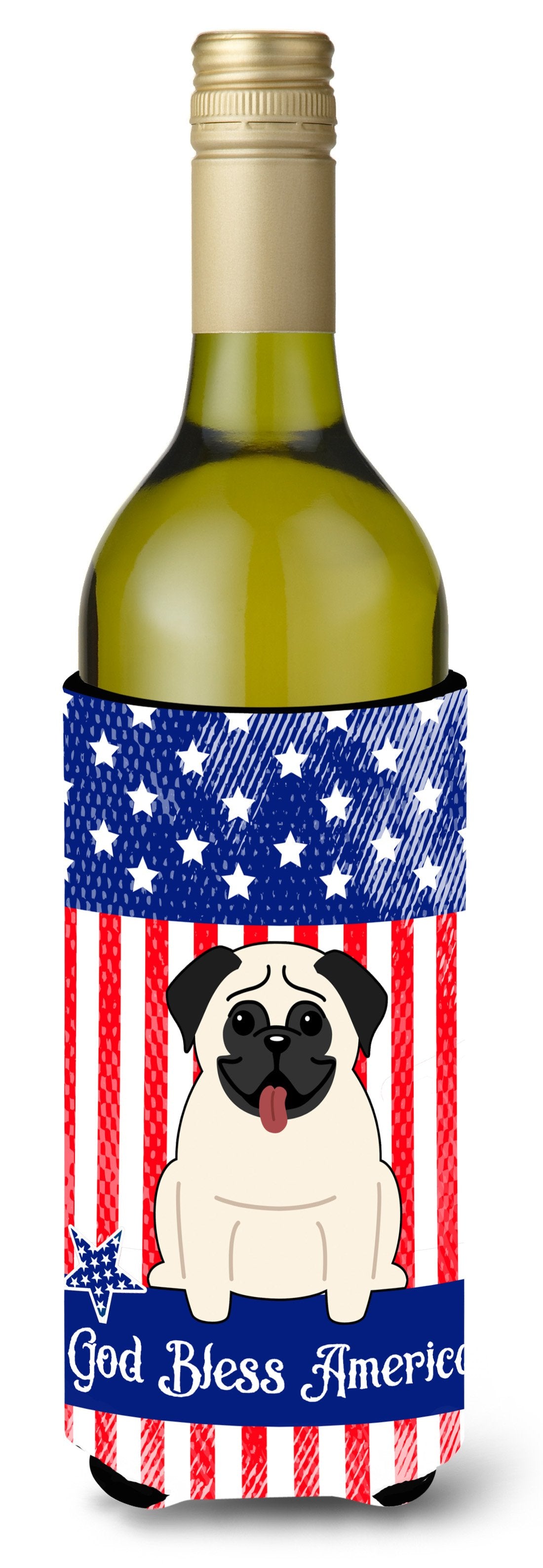 Patriotic USA Pug Cream Wine Bottle Beverge Insulator Hugger BB2999LITERK by Caroline&#39;s Treasures