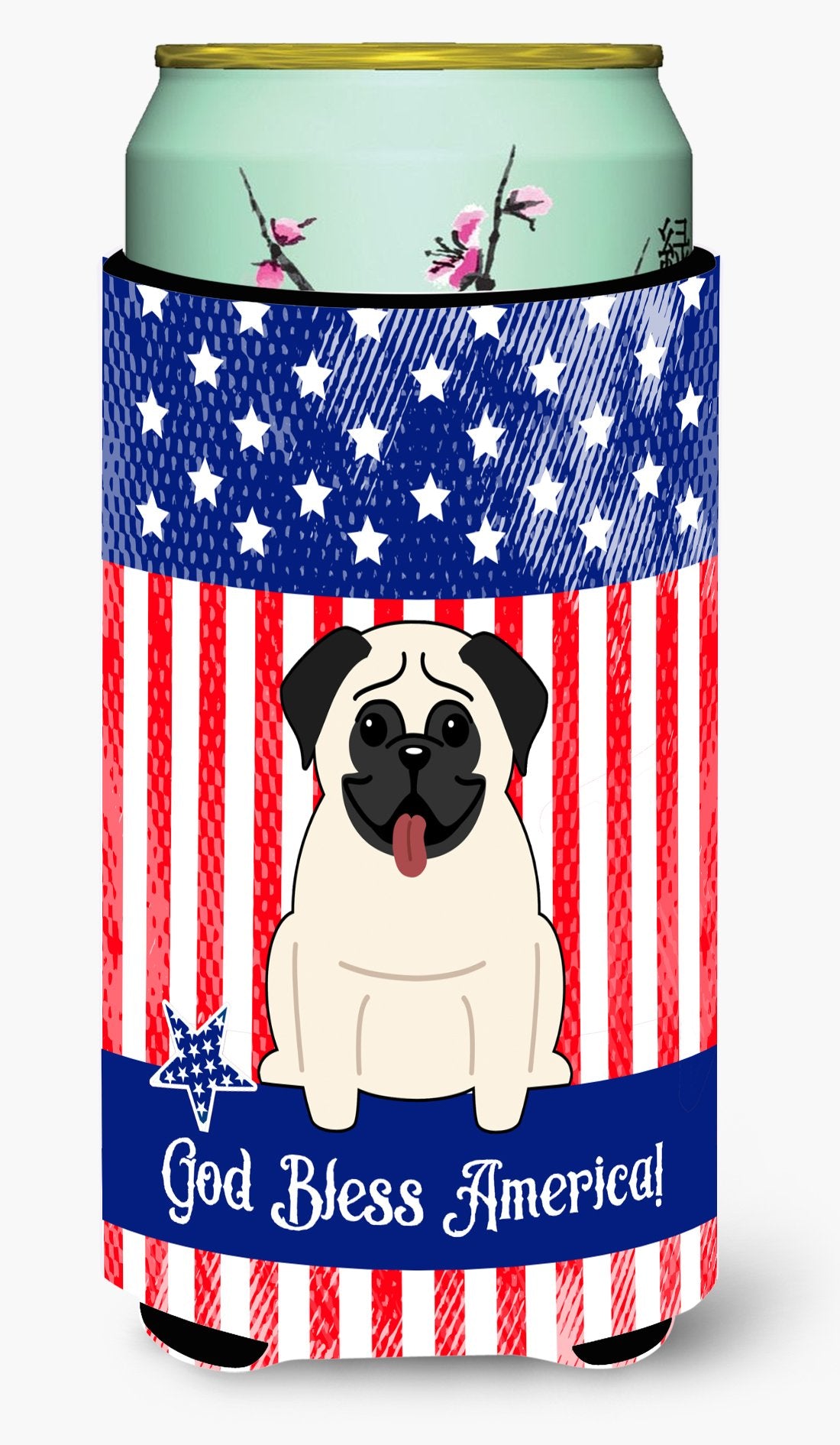 Patriotic USA Pug Cream Tall Boy Beverage Insulator Hugger by Caroline&#39;s Treasures