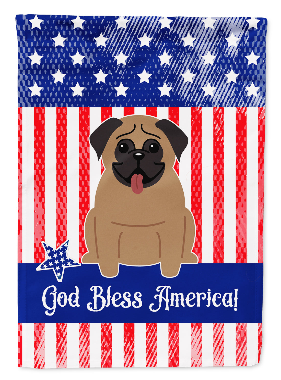 Patriotic USA Pug Brown Flag Garden Size