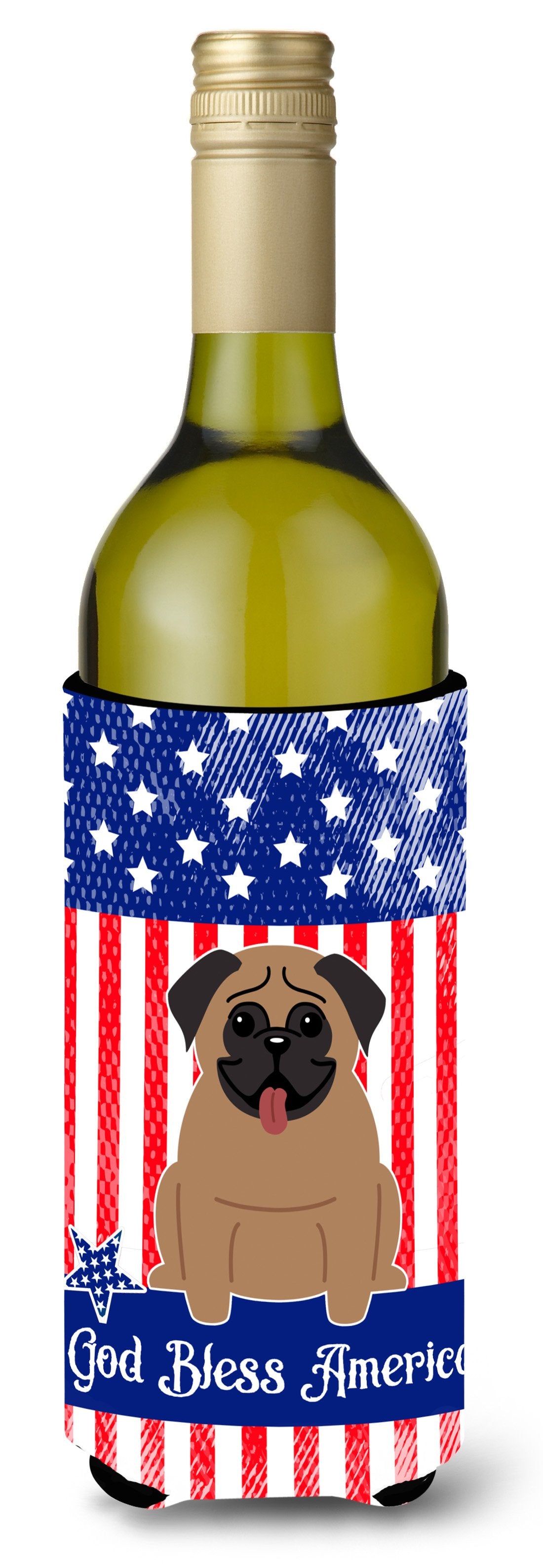 Patriotic USA Pug Brown Wine Bottle Beverge Insulator Hugger BB3000LITERK by Caroline&#39;s Treasures