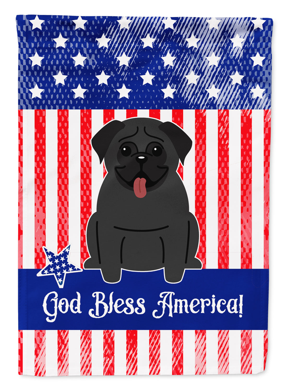Patriotic USA Pug Black Flag Garden Size