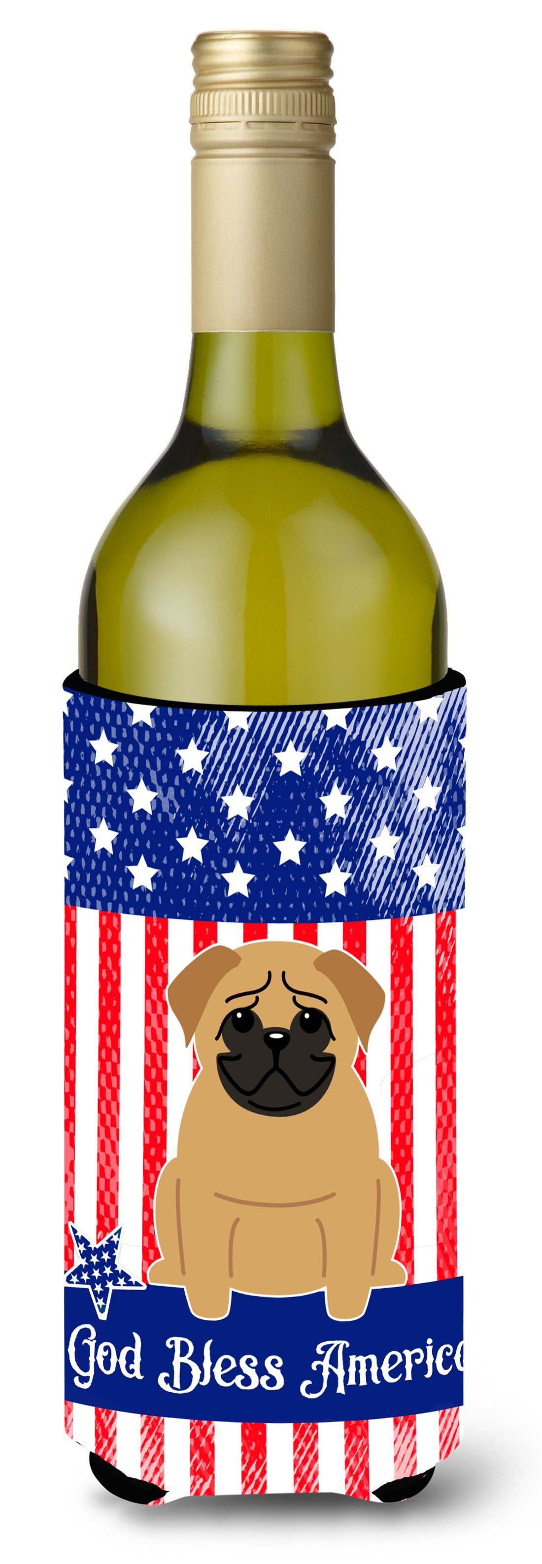 Patriotic USA Pug Brown Wine Bottle Beverge Insulator Hugger by Caroline&#39;s Treasures
