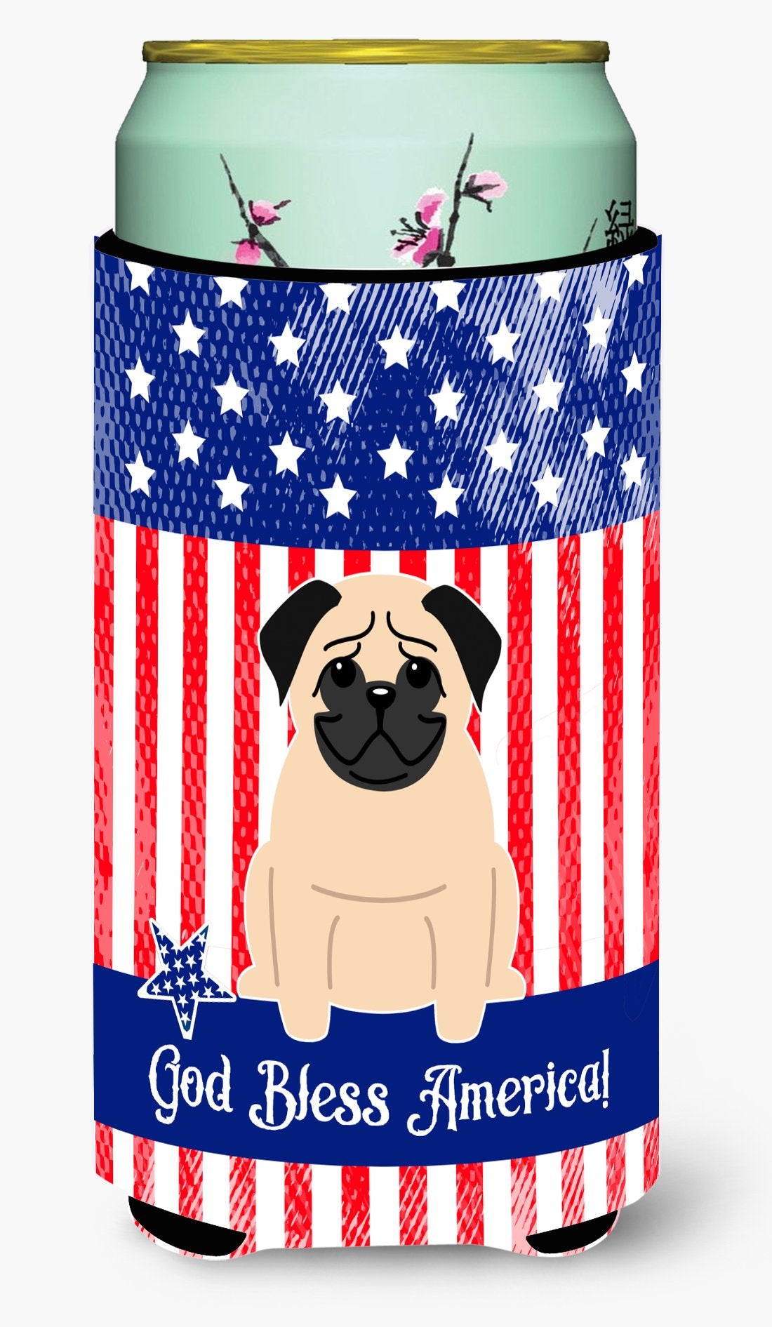Patriotic USA Pug Fawn Tall Boy Beverage Insulator Hugger BB3003TBC by Caroline&#39;s Treasures