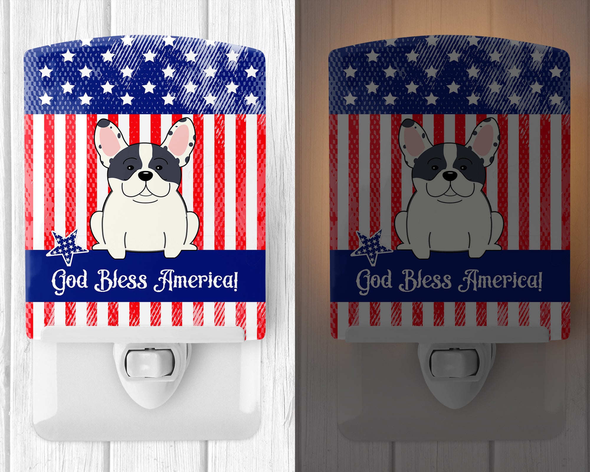 Patriotic USA French Bulldog Piebald Ceramic Night Light BB3006CNL - the-store.com