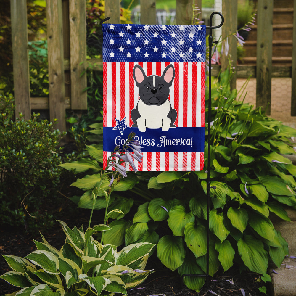 Patriotic USA French Bulldog Black White Flag Garden Size  the-store.com.