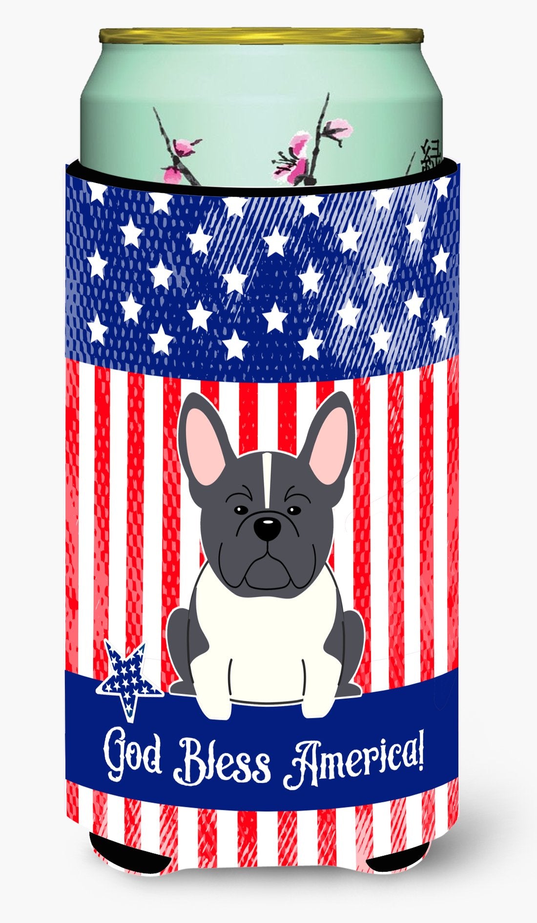 Patriotic USA French Bulldog Black White Tall Boy Beverage Insulator Hugger by Caroline&#39;s Treasures