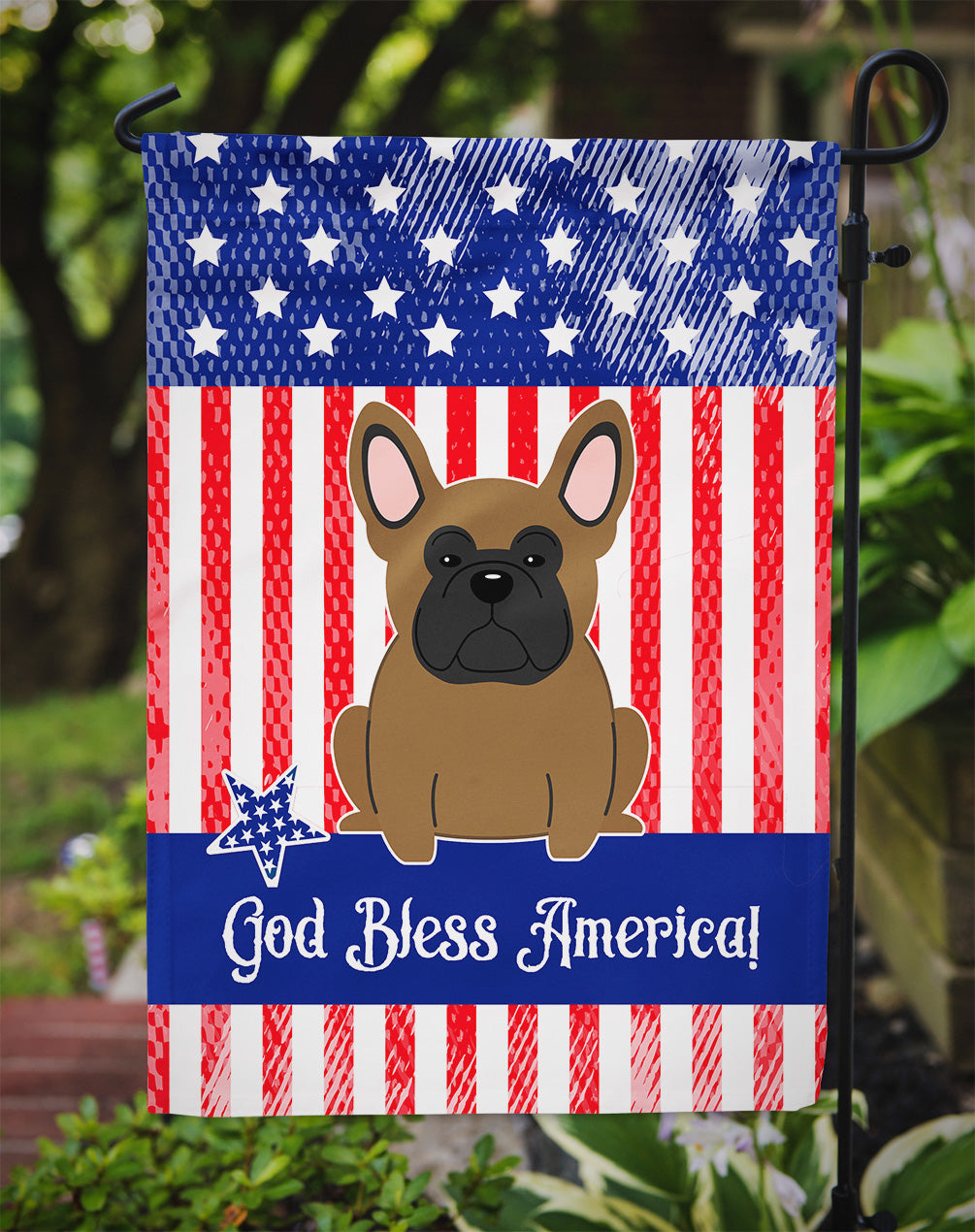Patriotic USA French Bulldog Brown Flag Garden Size