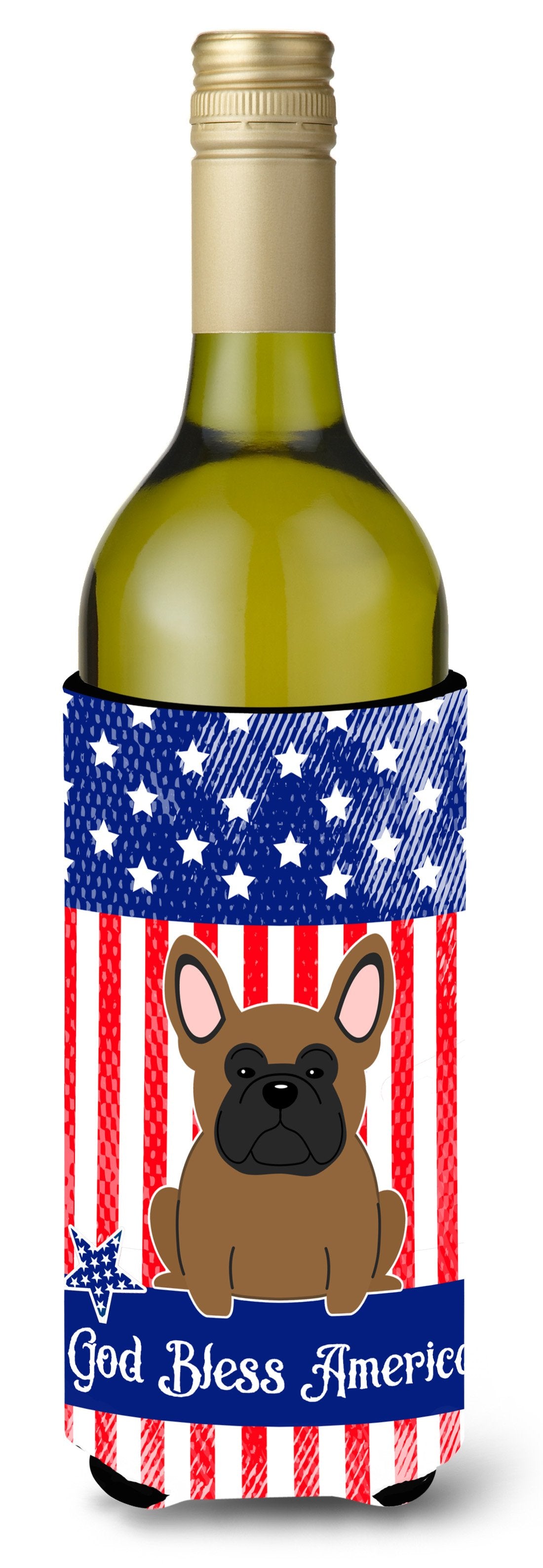Patriotic USA French Bulldog Brown Wine Bottle Beverge Insulator Hugger BB3008LITERK by Caroline&#39;s Treasures