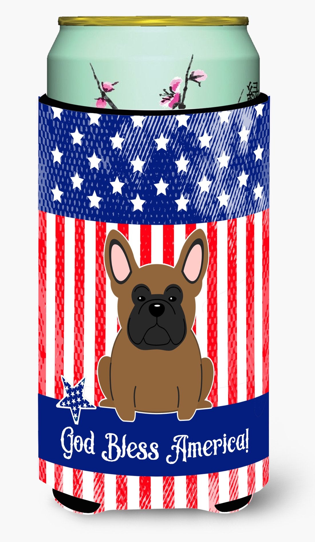 Patriotic USA French Bulldog Brown Tall Boy Beverage Insulator Hugger BB3008TBC by Caroline&#39;s Treasures