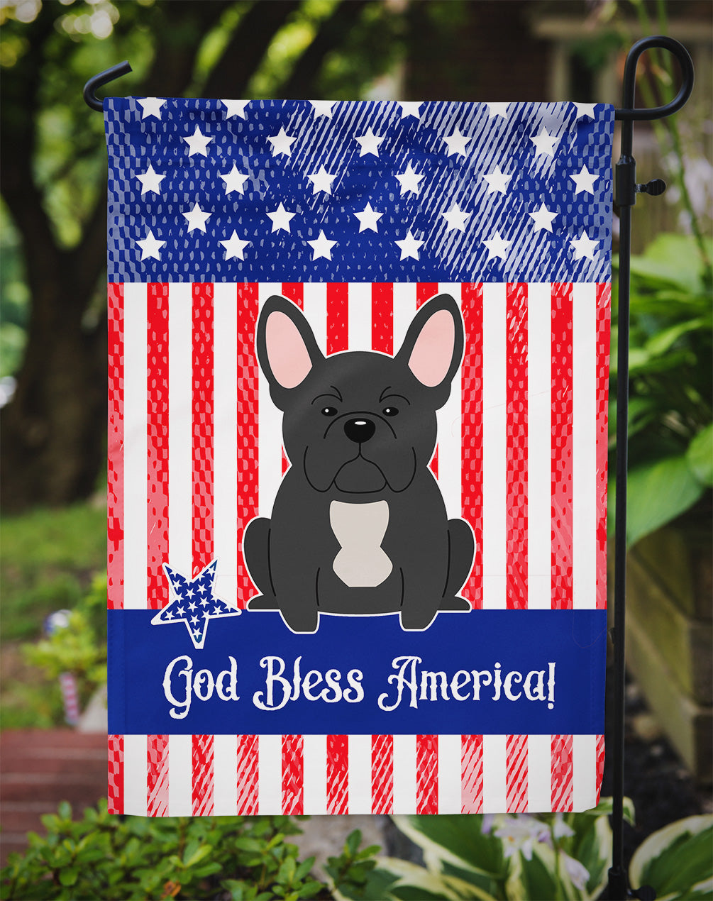 Patriotic USA French Bulldog Black Flag Garden Size  the-store.com.