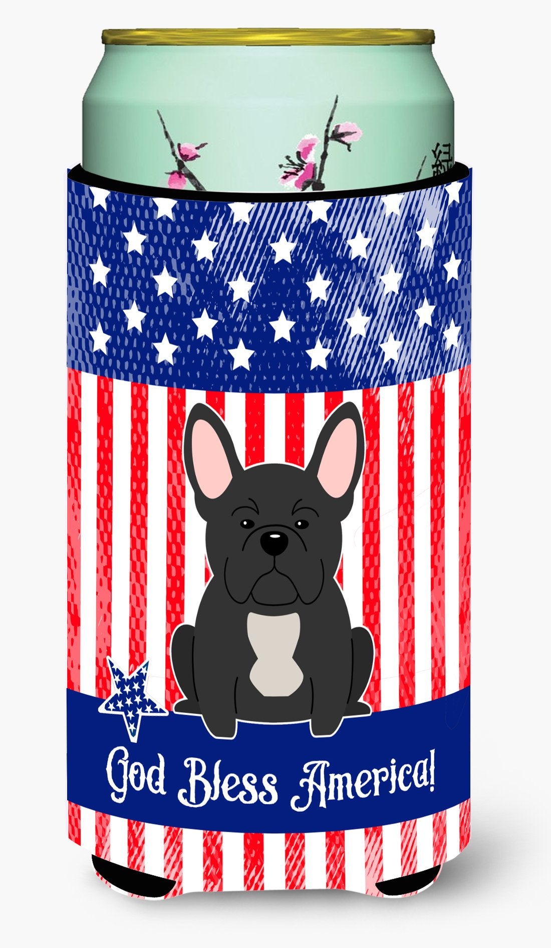 Patriotic USA French Bulldog Black Tall Boy Beverage Insulator Hugger BB3009TBC by Caroline&#39;s Treasures