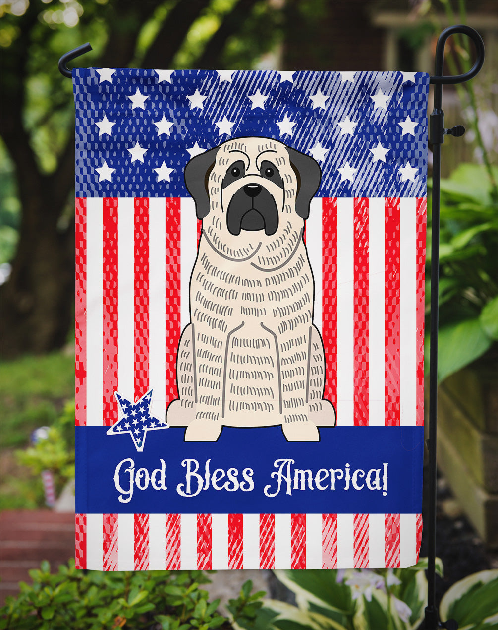 Patriotic USA Mastiff Brindle White Flag Garden Size BB3011GF