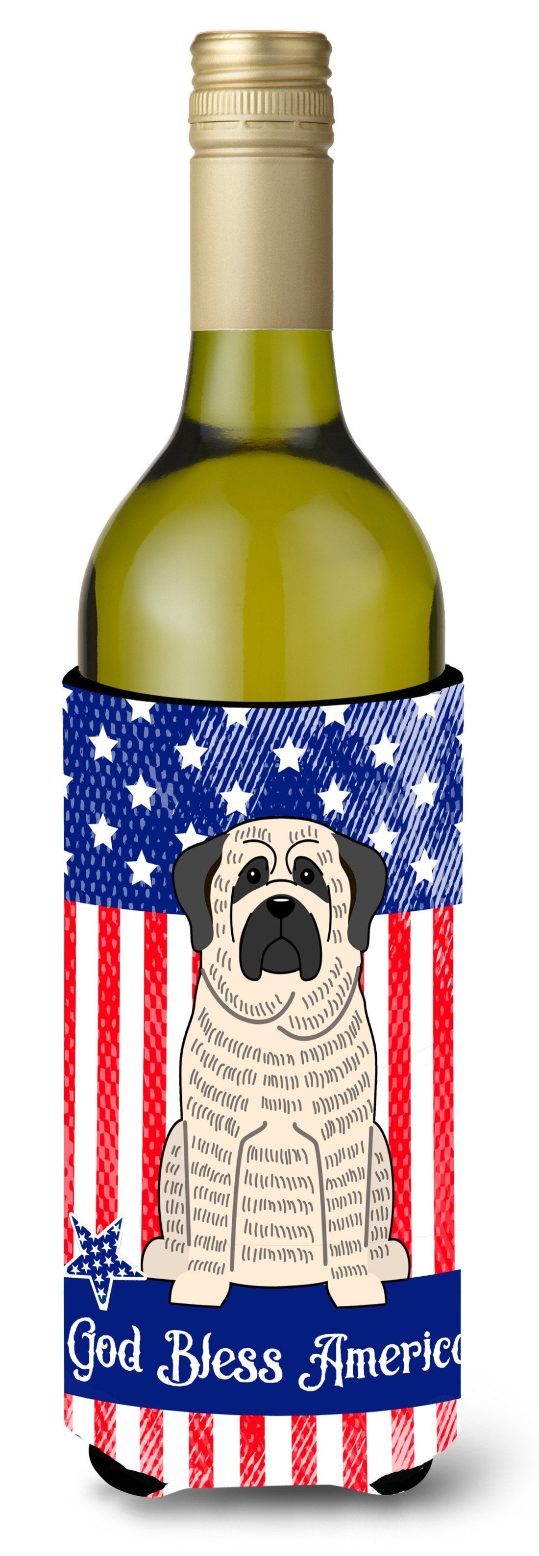 Patriotic USA Mastiff Brindle White Wine Bottle Beverge Insulator Hugger by Caroline&#39;s Treasures