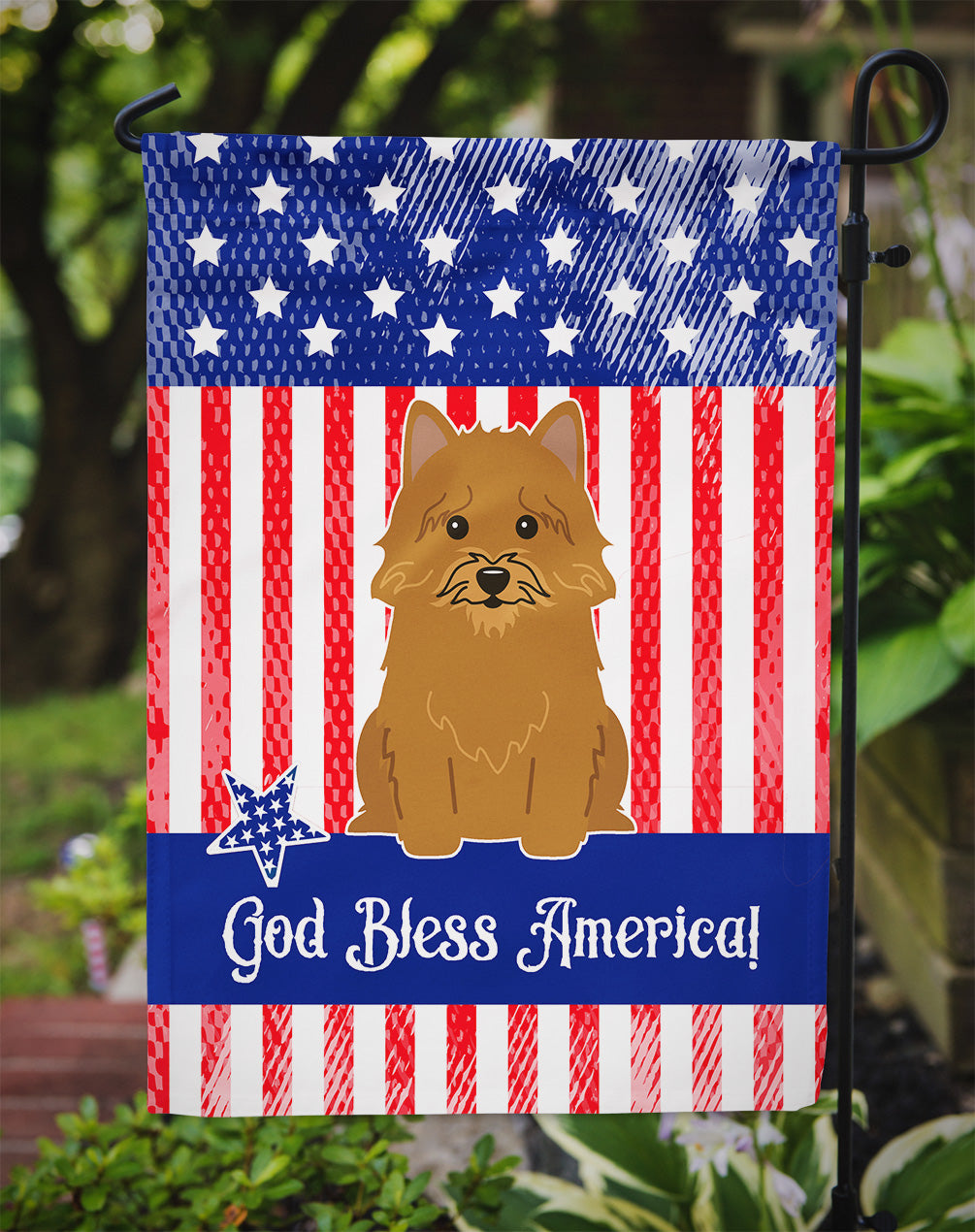 Patriotic USA Norwich Terrier Flag Garden Size