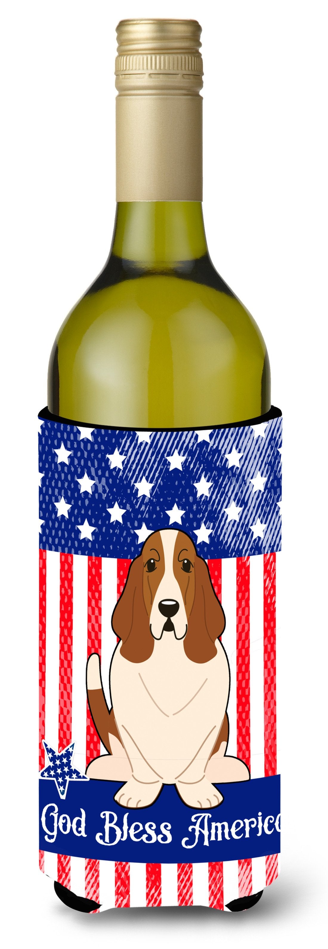 Patriotic USA Basset Hound Wine Bottle Beverge Insulator Hugger BB3016LITERK by Caroline's Treasures