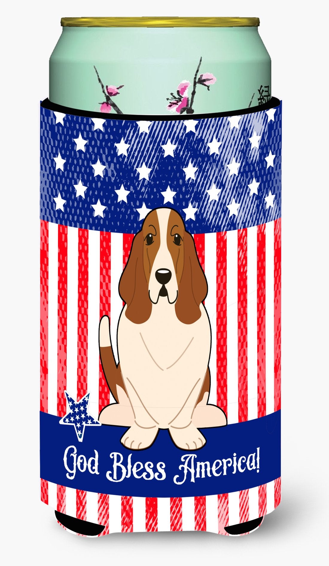 Patriotic USA Basset Hound Tall Boy Beverage Insulator Hugger BB3016TBC by Caroline&#39;s Treasures