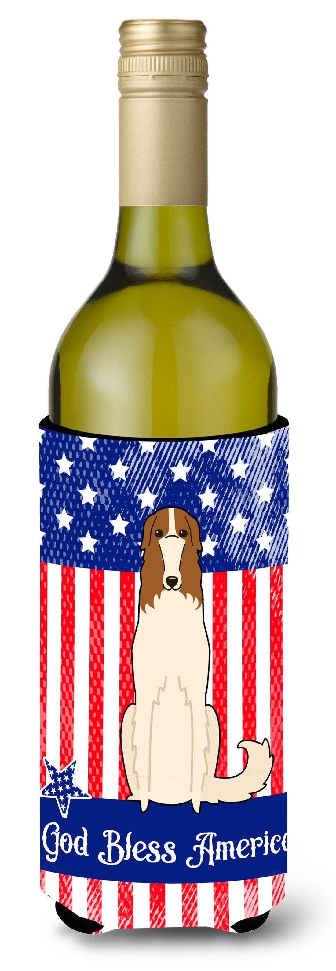 Patriotic USA Borzoi Wine Bottle Beverge Insulator Hugger BB3018LITERK by Caroline&#39;s Treasures