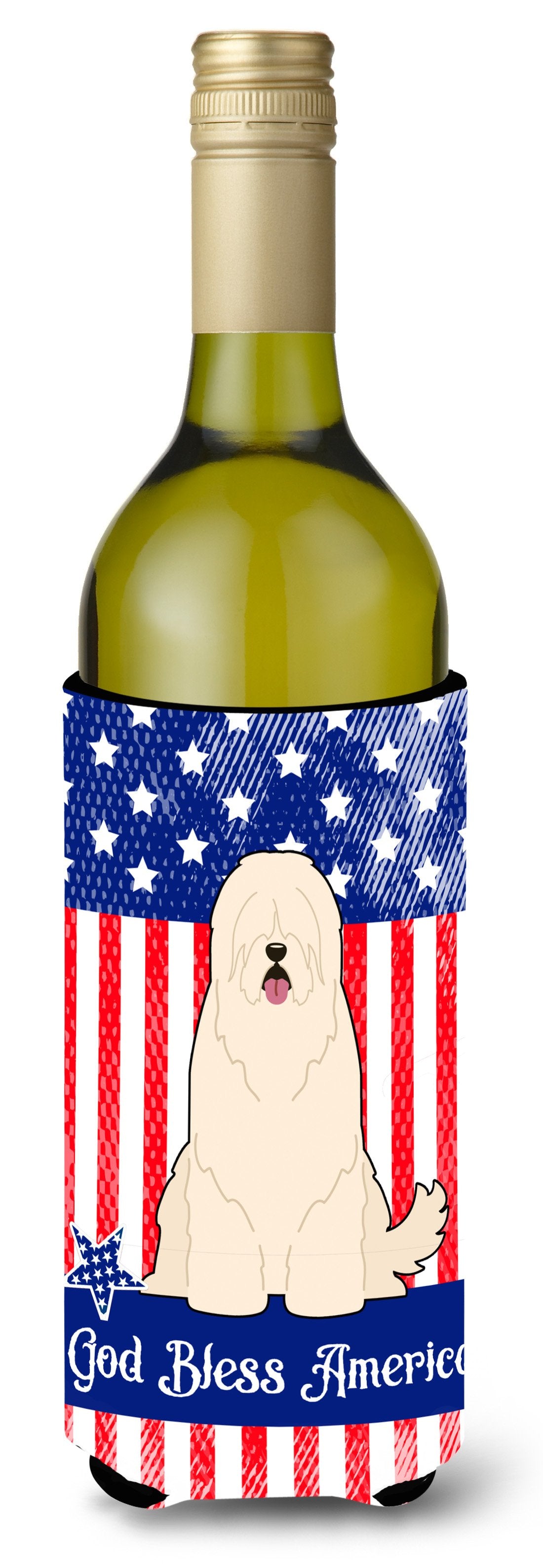 Patriotic USA South Russian Sheepdog Wine Bottle Beverge Insulator Hugger by Caroline&#39;s Treasures