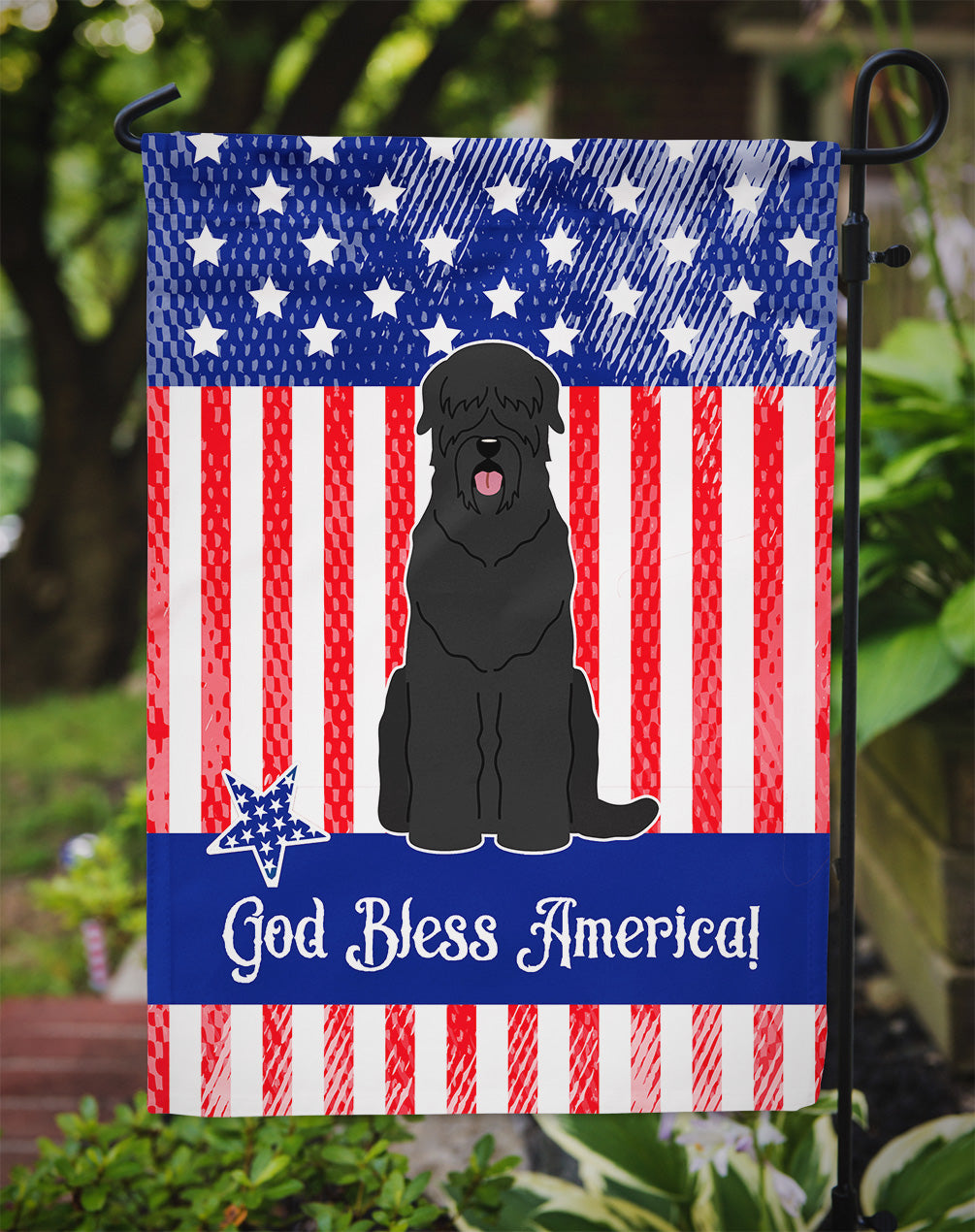 Patriotic USA Black Russian Terrier Flag Garden Size