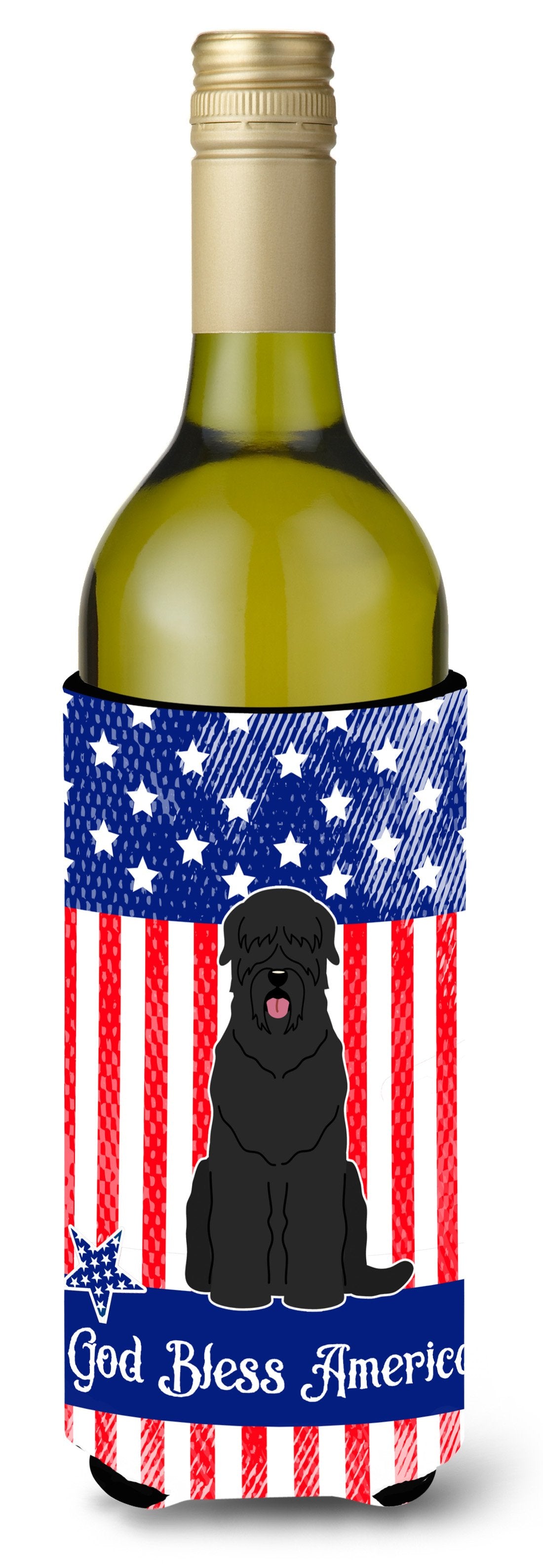 Patriotic USA Black Russian Terrier Wine Bottle Beverge Insulator Hugger by Caroline&#39;s Treasures