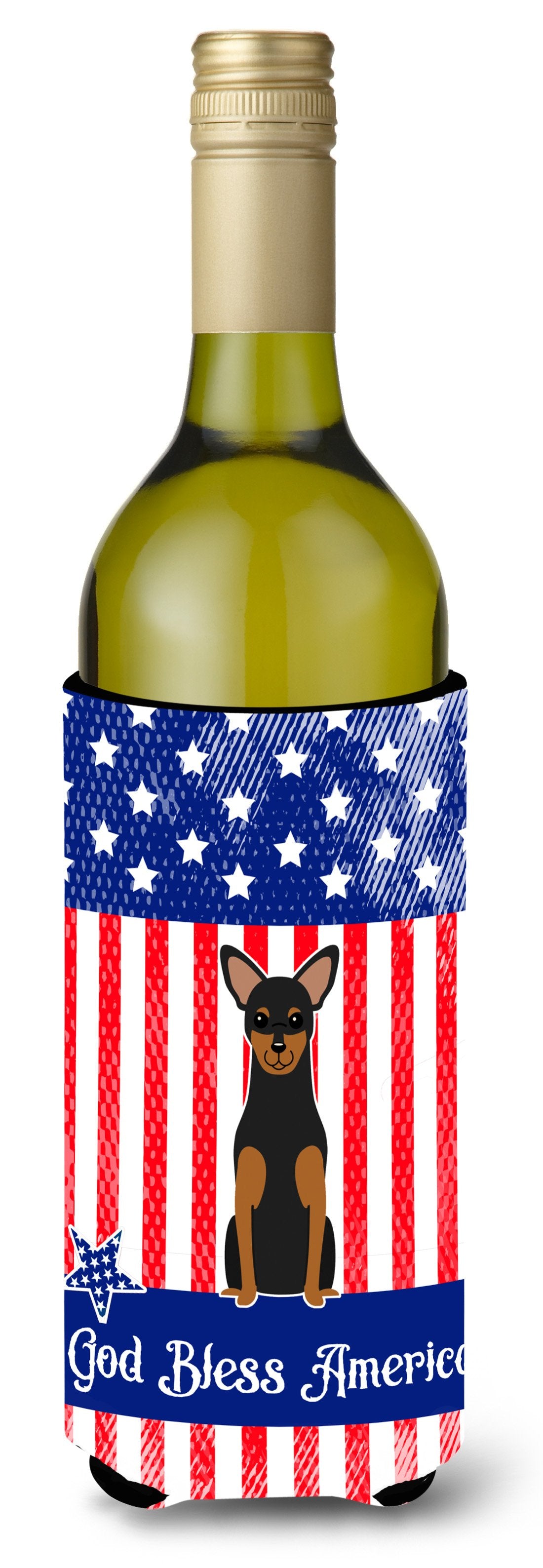 Patriotic USA Manchester Terrier Wine Bottle Beverge Insulator Hugger BB3023LITERK by Caroline&#39;s Treasures
