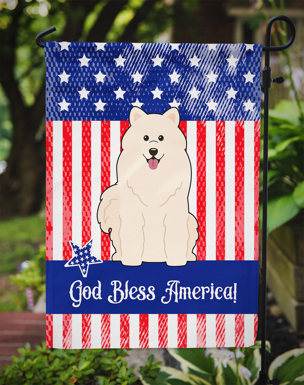 Patriotic USA Samoyed Flag Garden Size