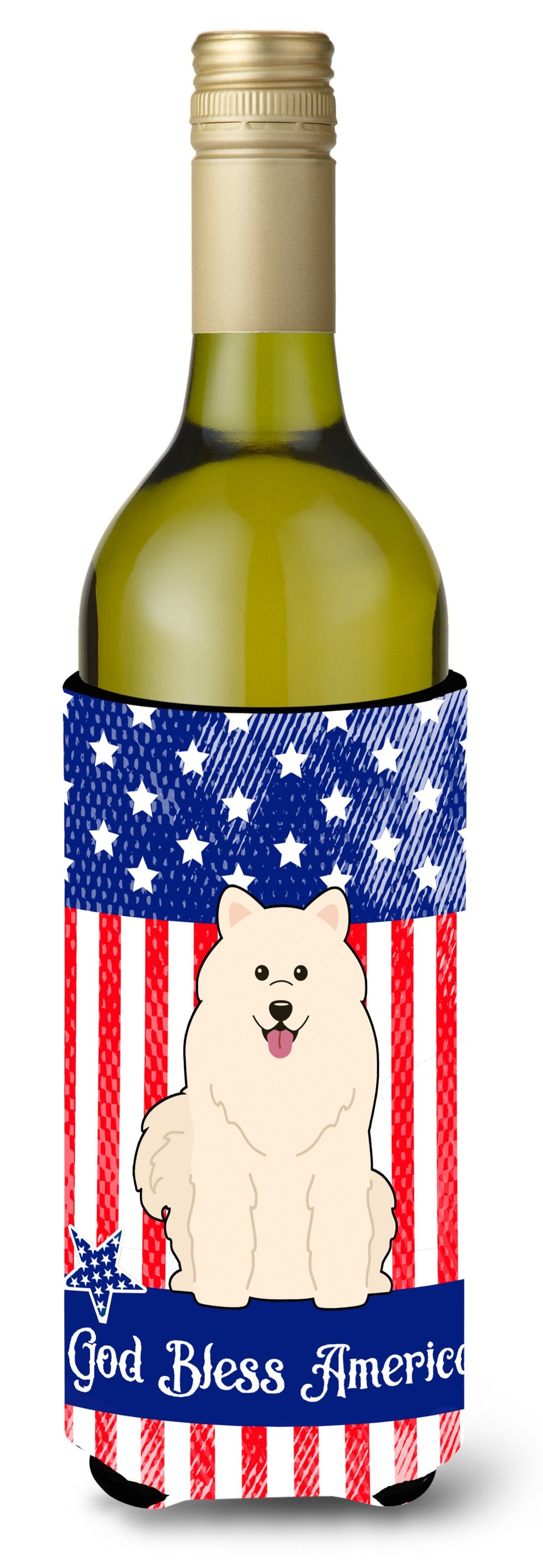 Patriotic USA Samoyed Wine Bottle Beverge Insulator Hugger by Caroline&#39;s Treasures