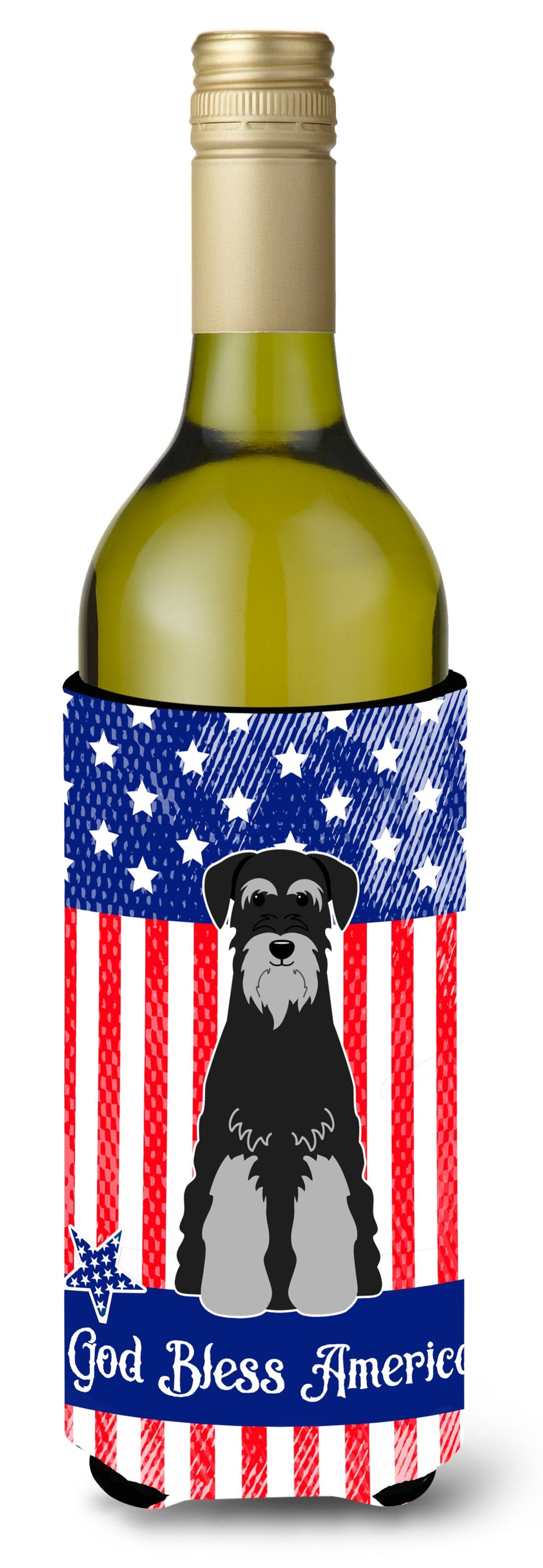 Patriotic USA Standard Schnauzer Black Grey Wine Bottle Beverge Insulator Hugger BB3029LITERK by Caroline&#39;s Treasures