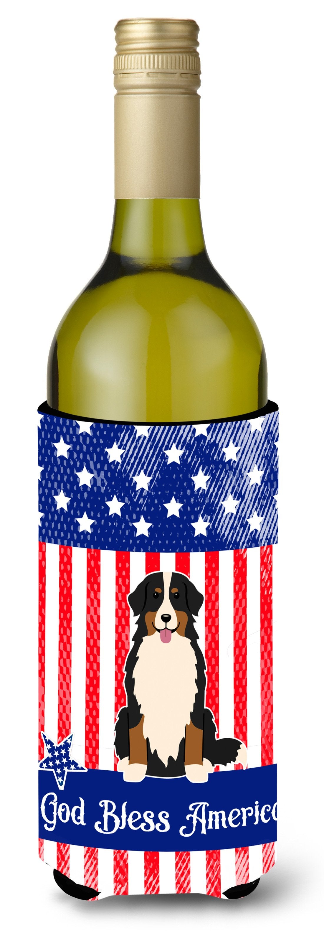 Patriotic USA Bernese Mountain Dog Wine Bottle Beverge Insulator Hugger by Caroline's Treasures