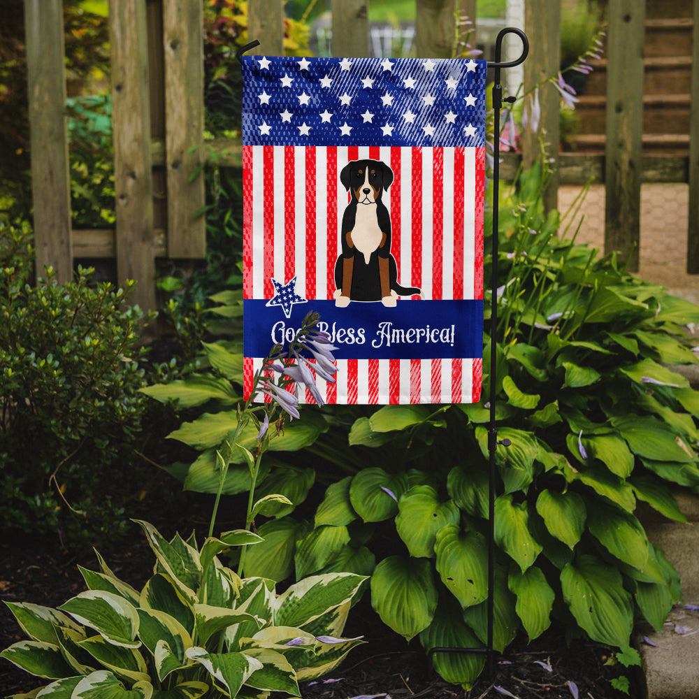Patriotic USA Greater Swiss Mountain Dog Flag Garden Size  the-store.com.