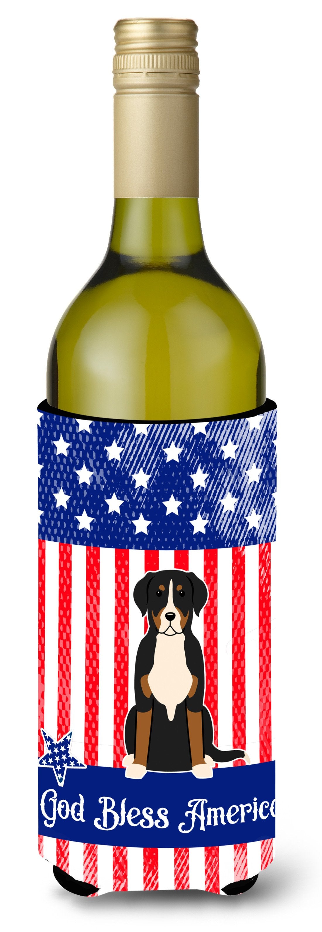Patriotic USA Greater Swiss Mountain Dog Wine Bottle Beverge Insulator Hugger BB3032LITERK by Caroline&#39;s Treasures