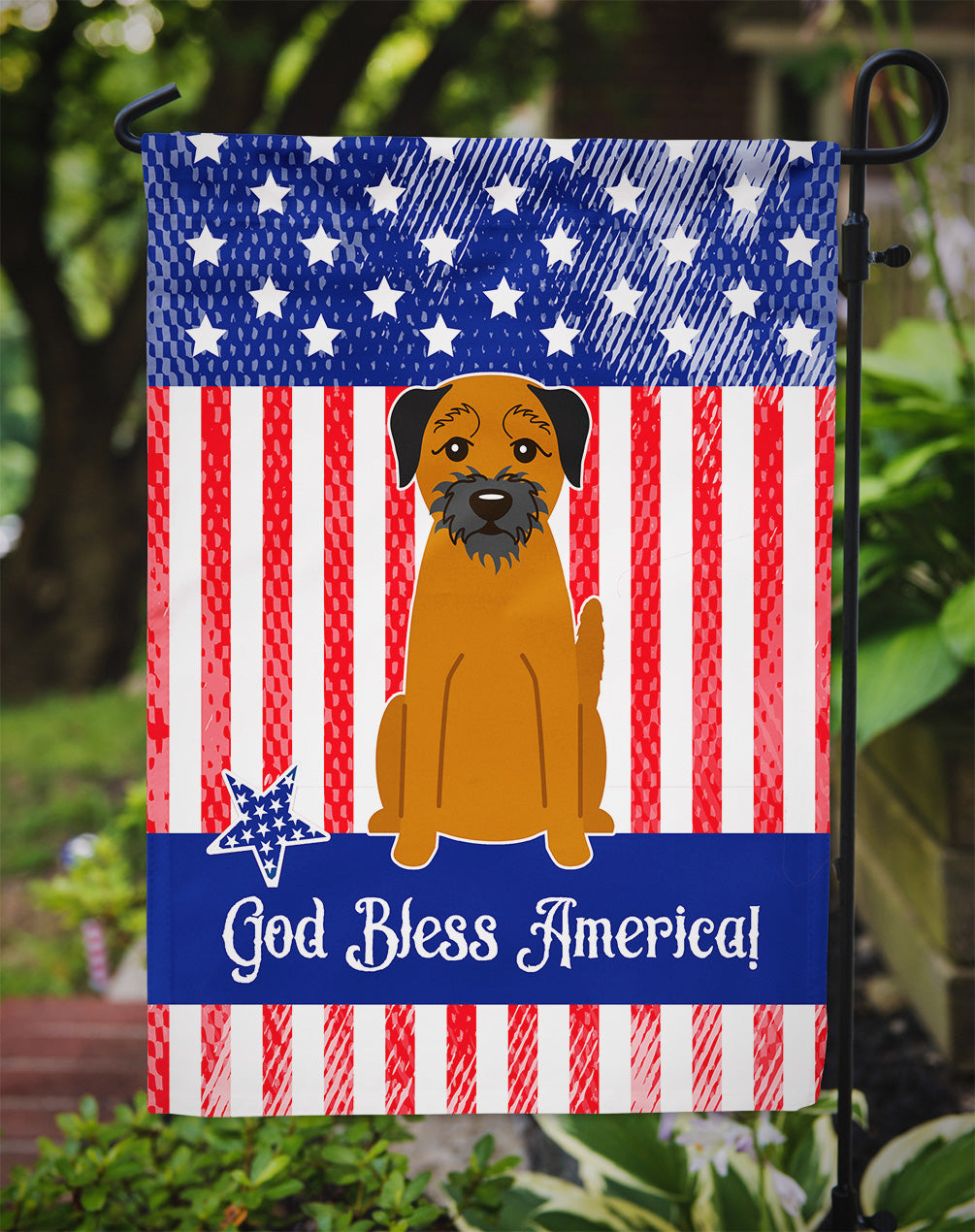 Patriotic USA Border Terrier Flag Garden Size