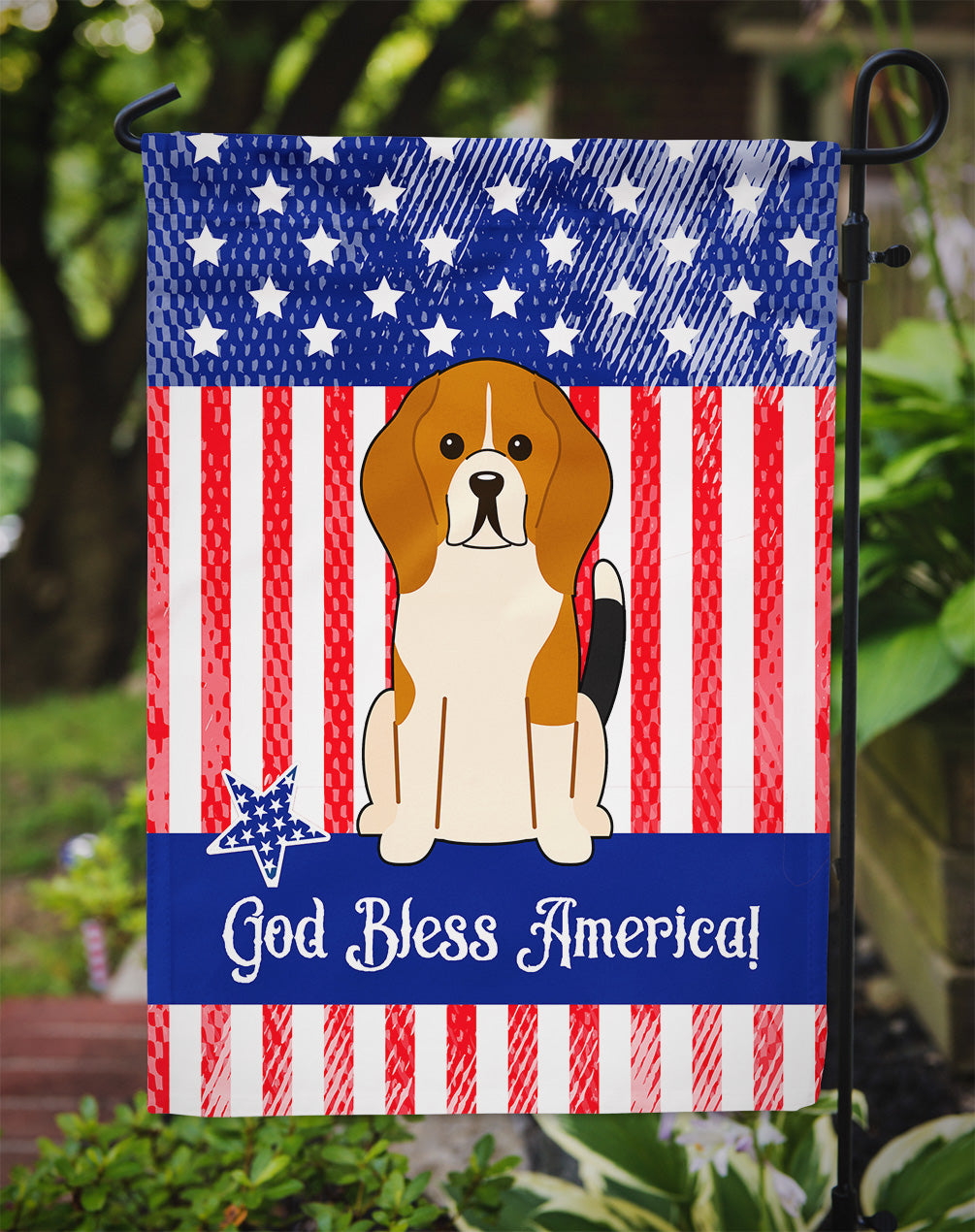 Patriotic USA Beagle Tricolor Flag Garden Size  the-store.com.