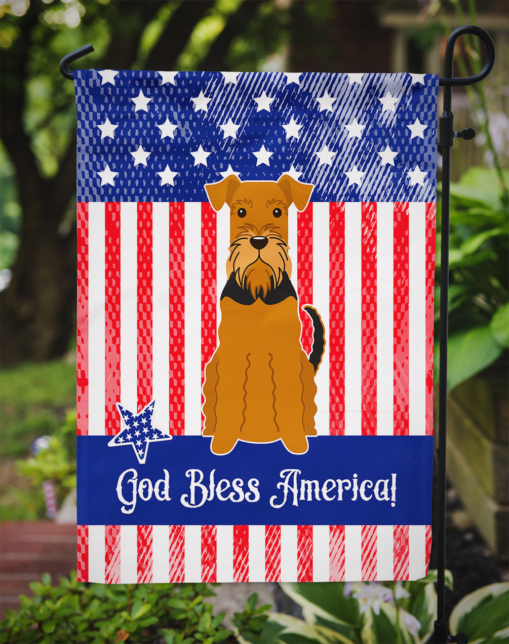 Patriotic USA Airedale Flag Garden Size  the-store.com.