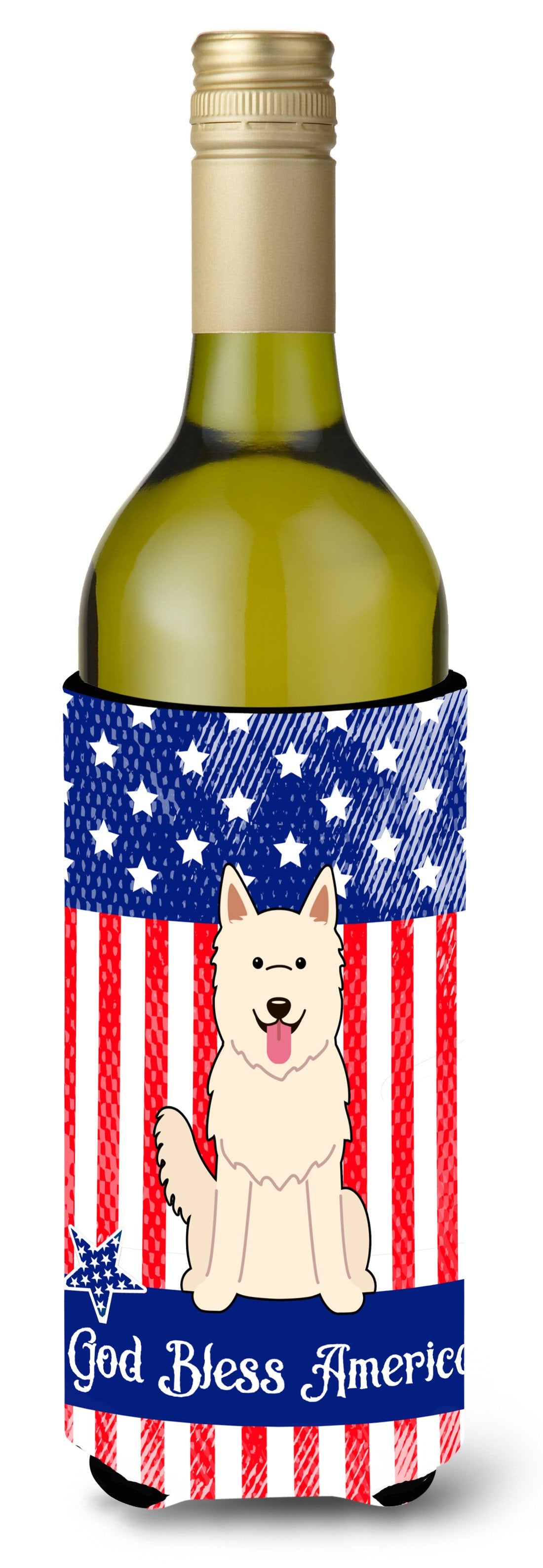 Patriotic USA White German Shepherd Wine Bottle Beverge Insulator Hugger BB3040LITERK by Caroline&#39;s Treasures