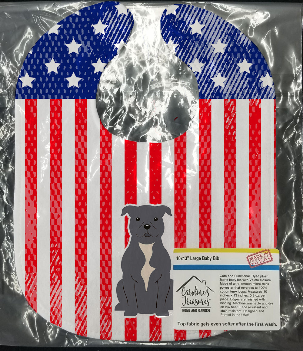 Patriotic USA Staffordshire Bull Terrier Blue Baby Bib BB3041BIB - the-store.com